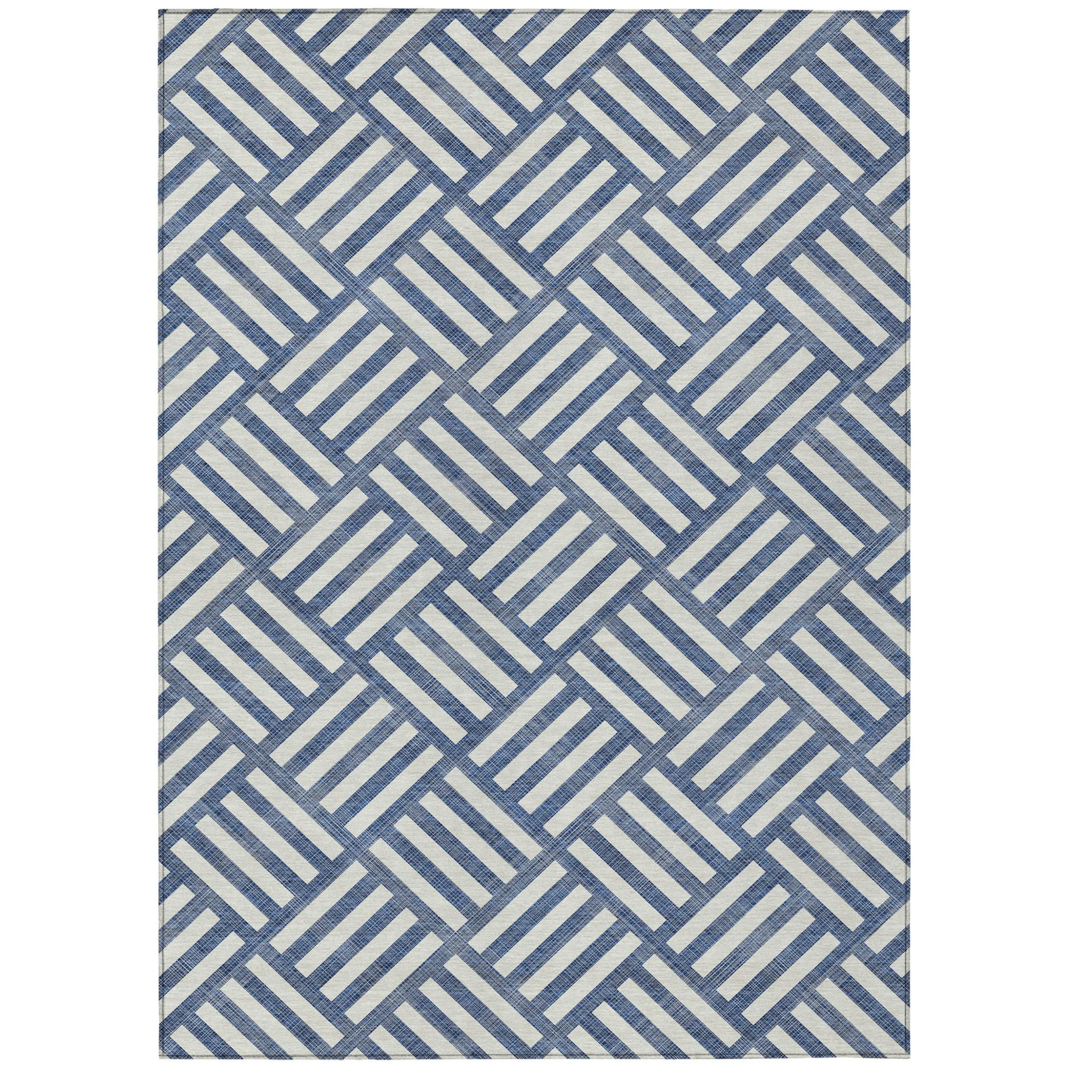 10' X 14' Navy Blue And Ivory Geometric Washable Indoor Outdoor Area Rug - Image 2