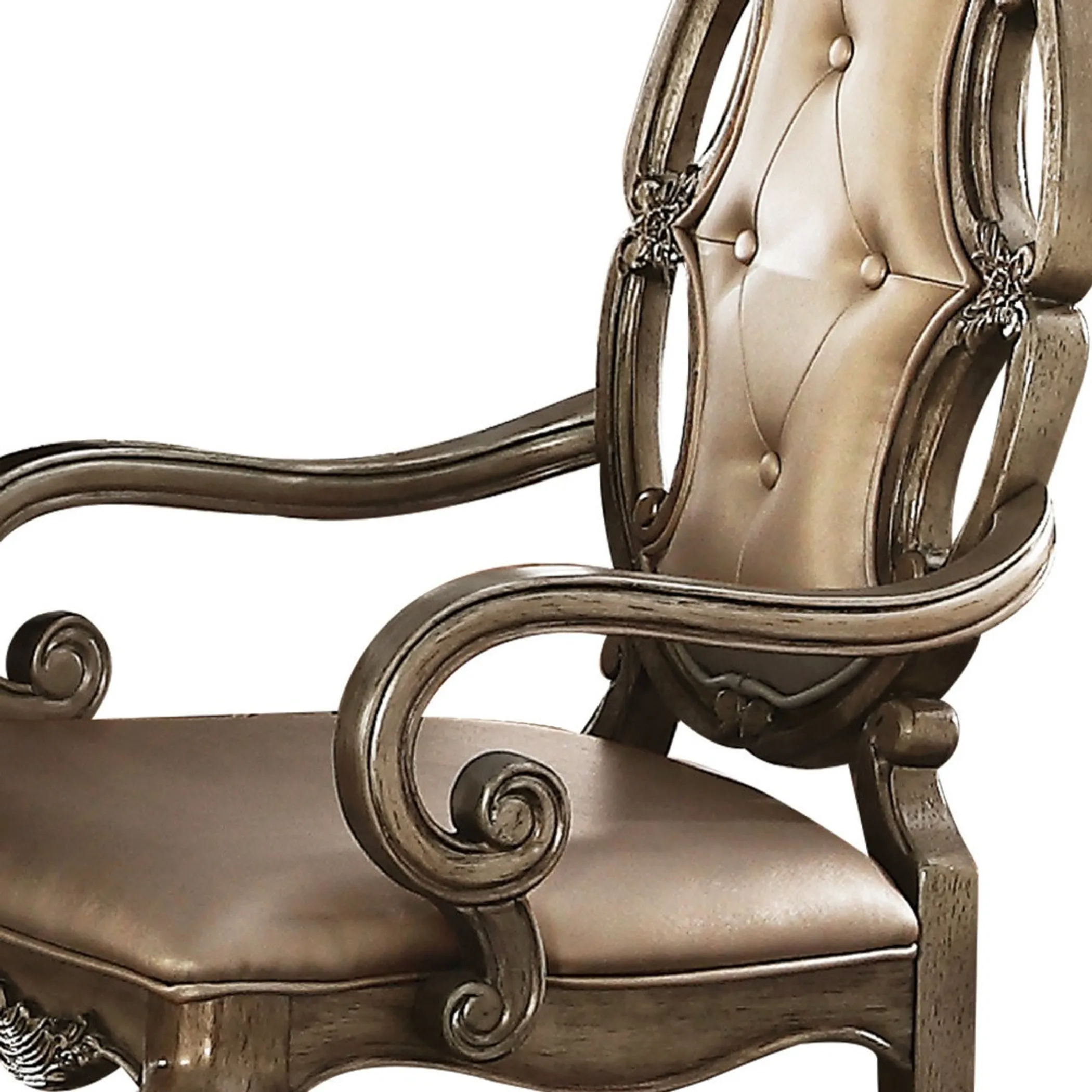 Set of Two Upholstered Faux Leather And Solid Wood Dining Arm Chairs - Image 5