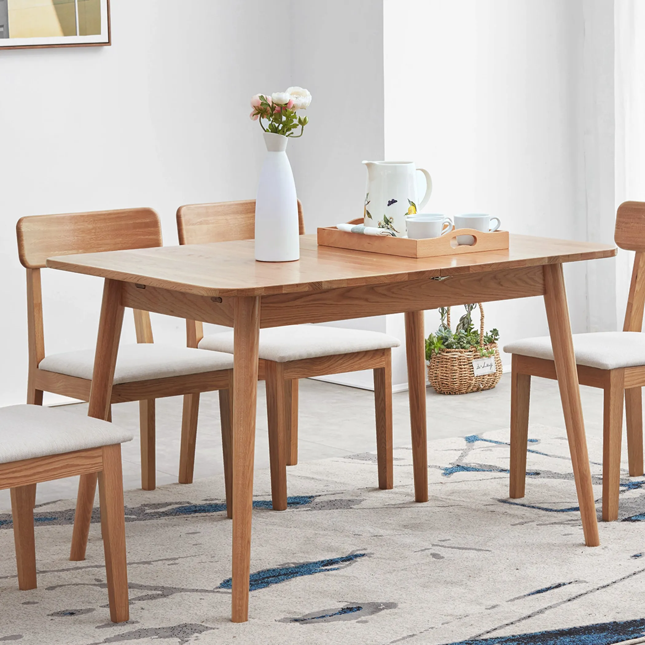 Natural Solid Oak Round Corner Dining Table - Image 3