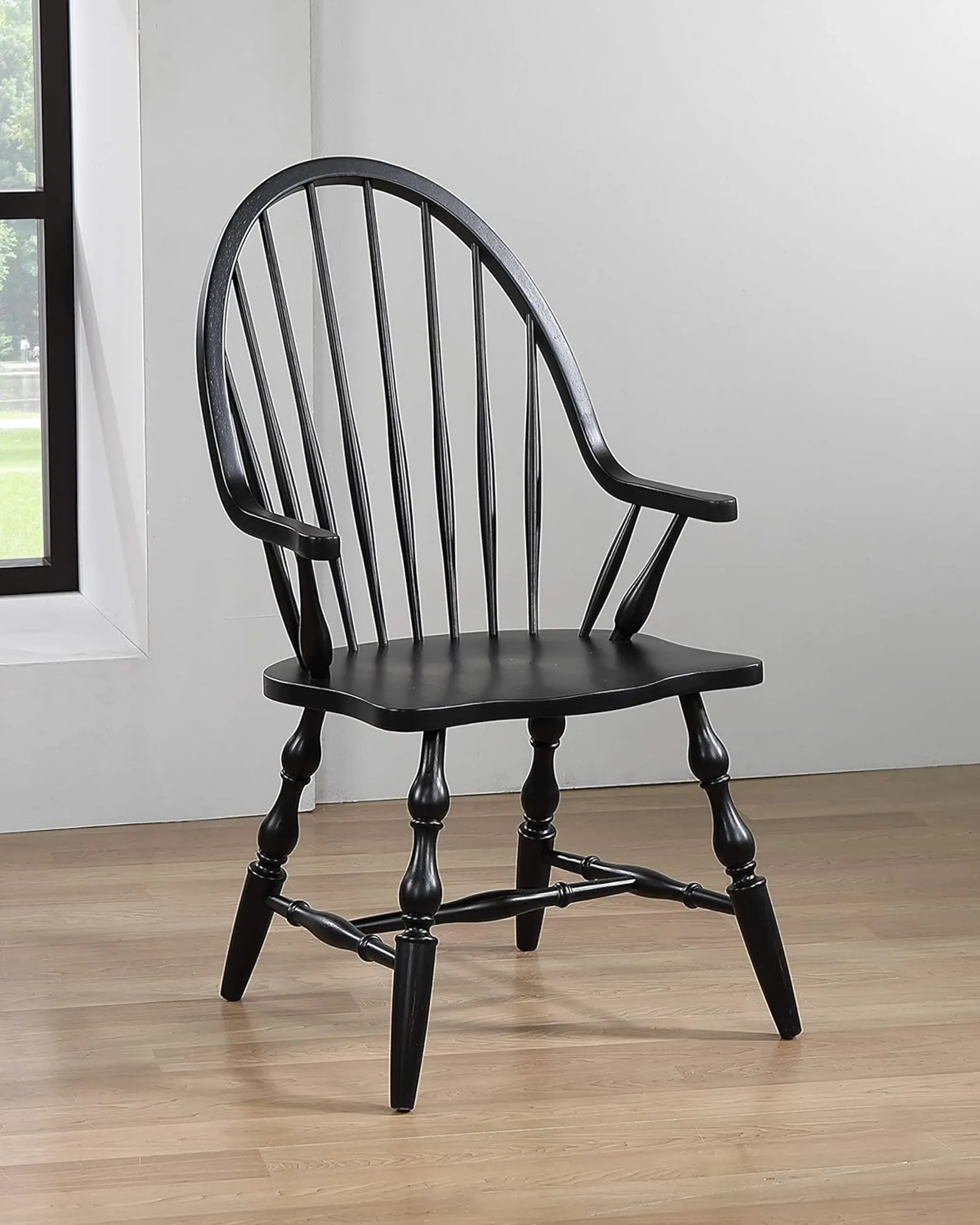 Sunset Trading Black Cherry Selections Windsor Spindleback Dining Chair with Arms | Fully Assembled Kitchen Armchair| Modern Farmhouse Minimalist Cou. - Image 2