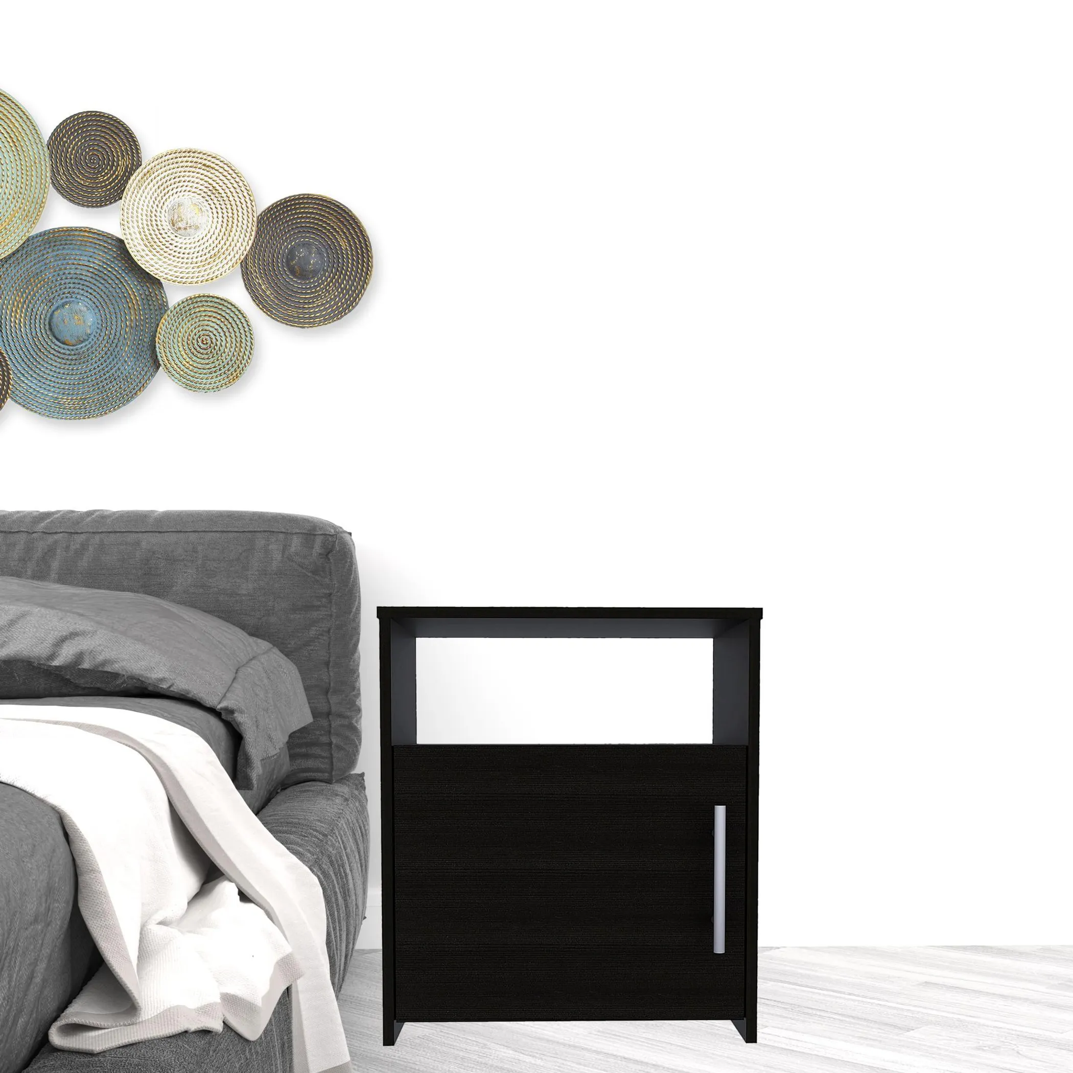 23" Black One Cabinet Faux Wood Nightstand - Image 2
