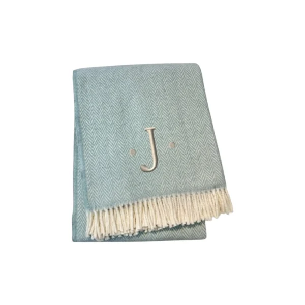 Herringbone Cotton Blend J Throw Blanket with Tassels And Embroidery