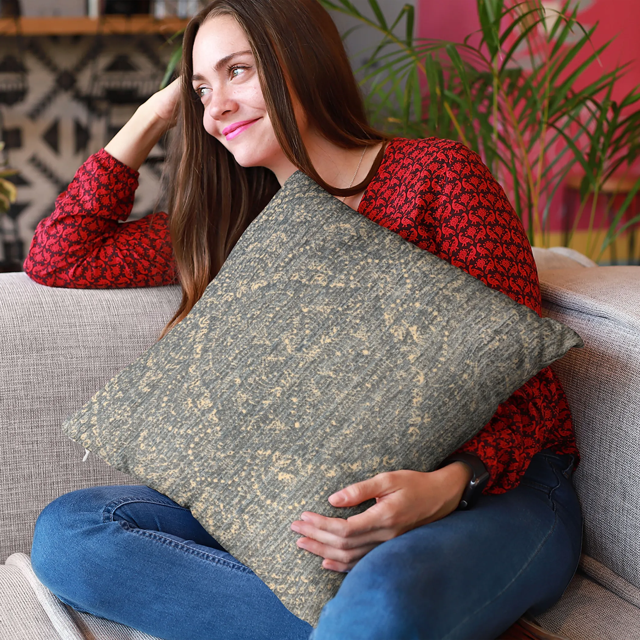 Plutus Blue Hidden Planet Medallion Luxury Throw Pillow - Image 2