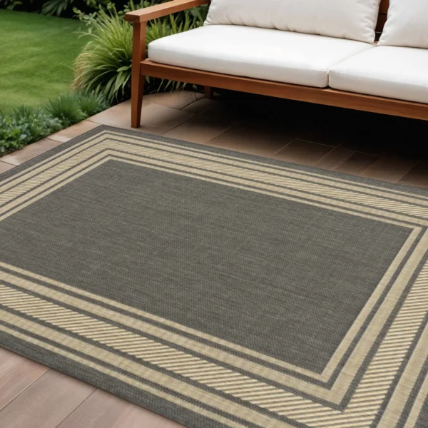 6' X 9' Charcoal Geometric Indoor Outdoor Area Rug