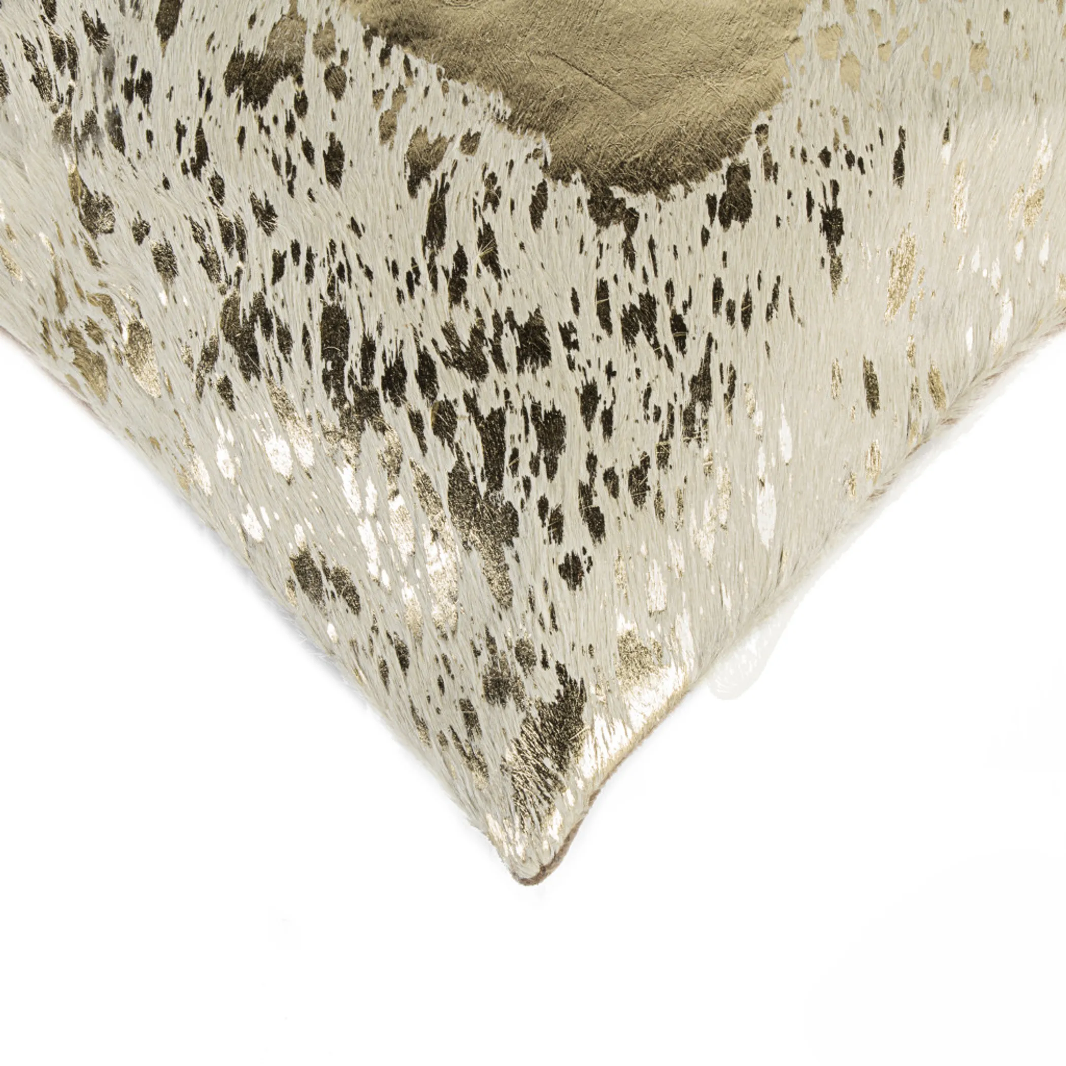 Set of Two 18" Natural and Gold Abstract Cowhide Throw Pillows with Glitter - Image 5