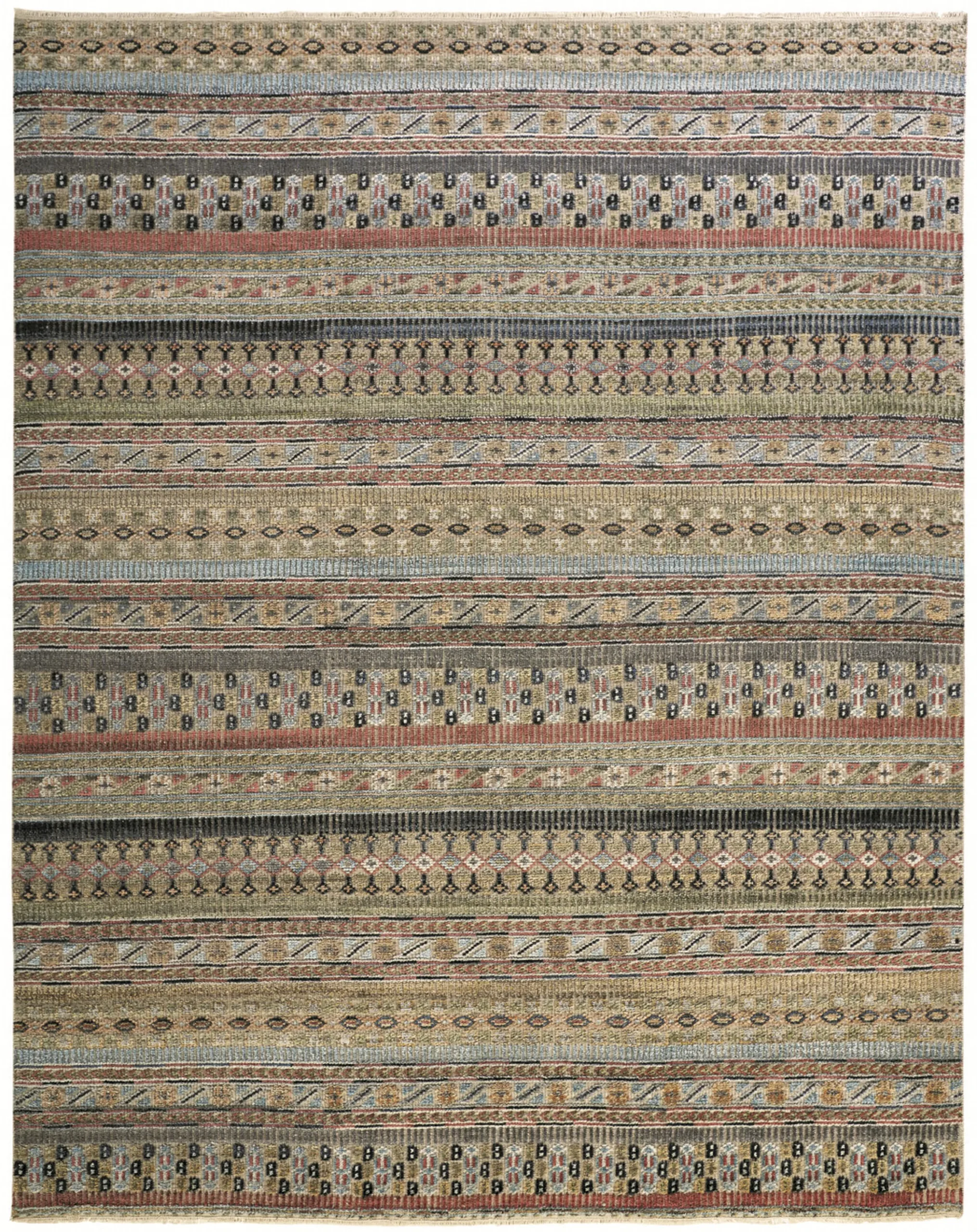 8' X 10' Tan Blue and Orange Striped Hand Knotted Area Rug - Image 5