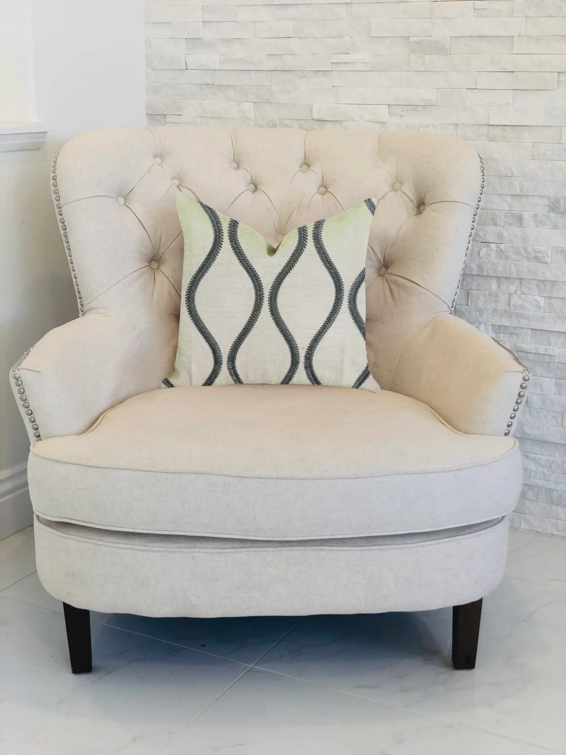 Plutus Bella Curve Green and Beige Luxury Throw Pillow - Image 2