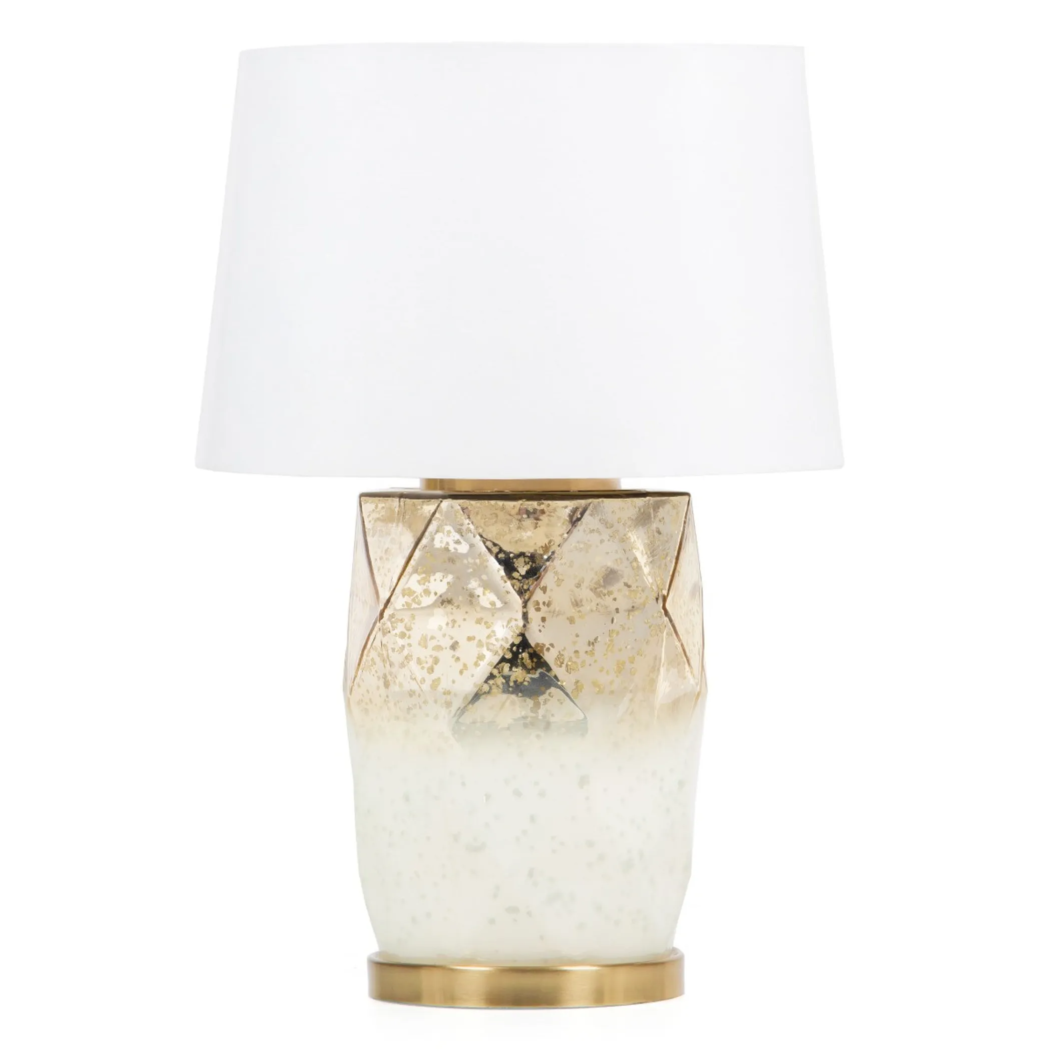 22" White and Gold Mercury Glass Table Lamp With White Cone Shade - Image 2