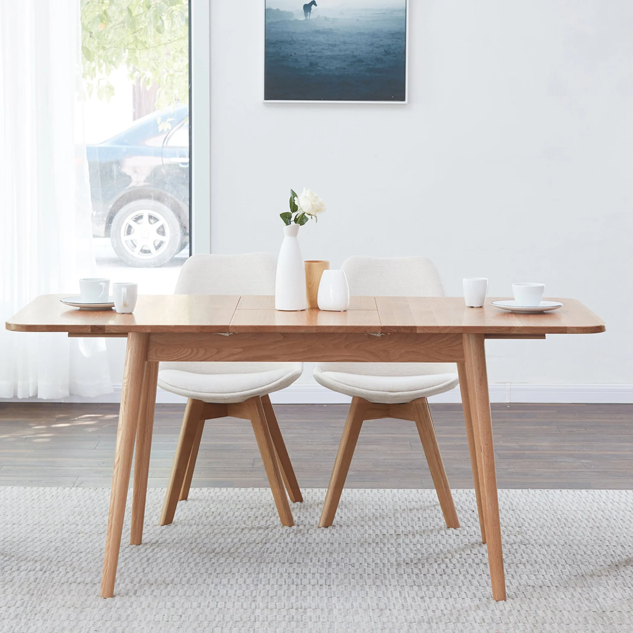 Natural Solid Oak Round Corner Dining Table - Image 5