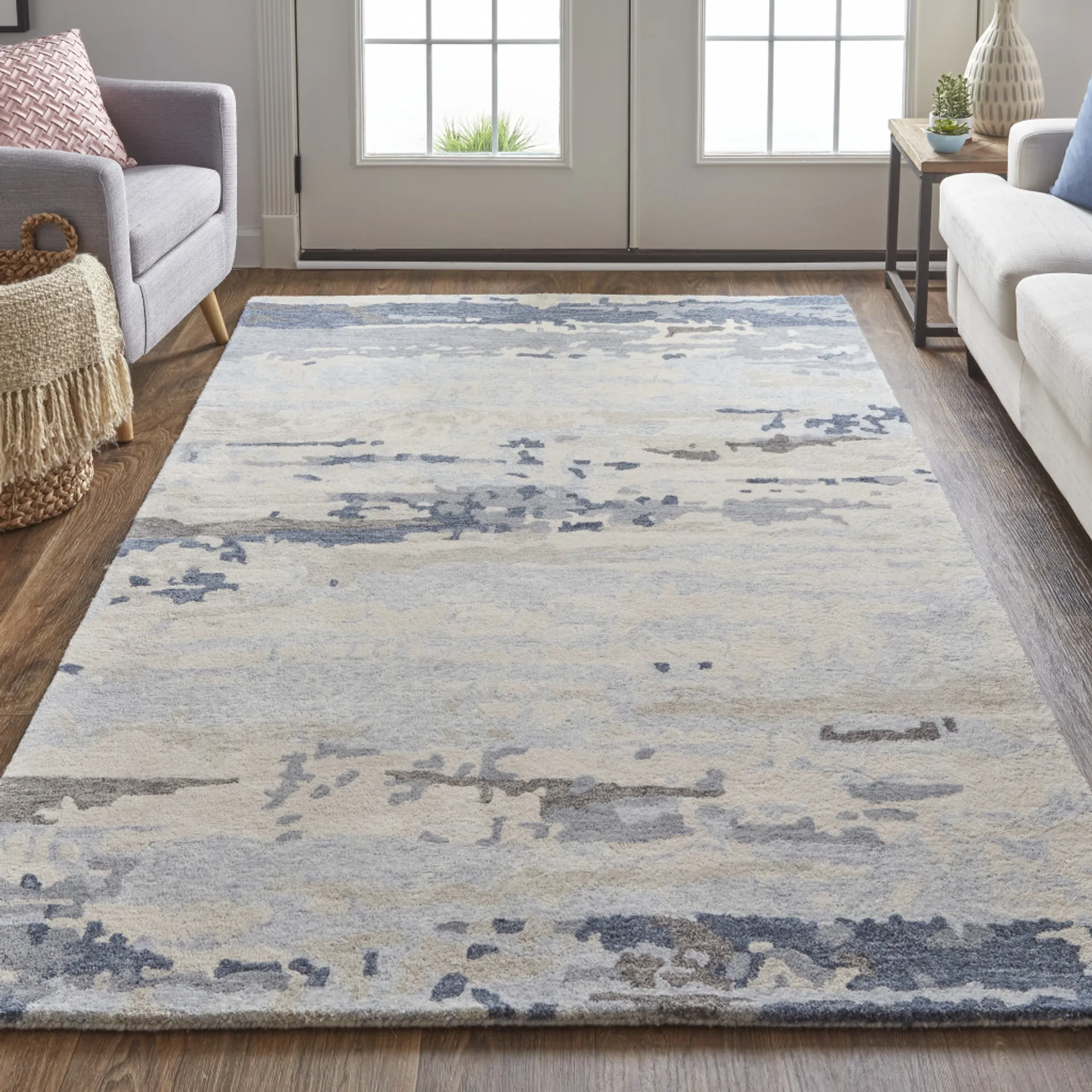 8' X 10' Blue Gray And Ivory Wool Abstract Tufted Handmade Stain Resistant Area Rug - Image 6