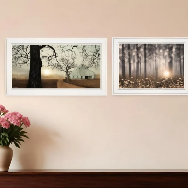 Set Of Two Enchanted Sunrise 1 White Framed Print Wall Art