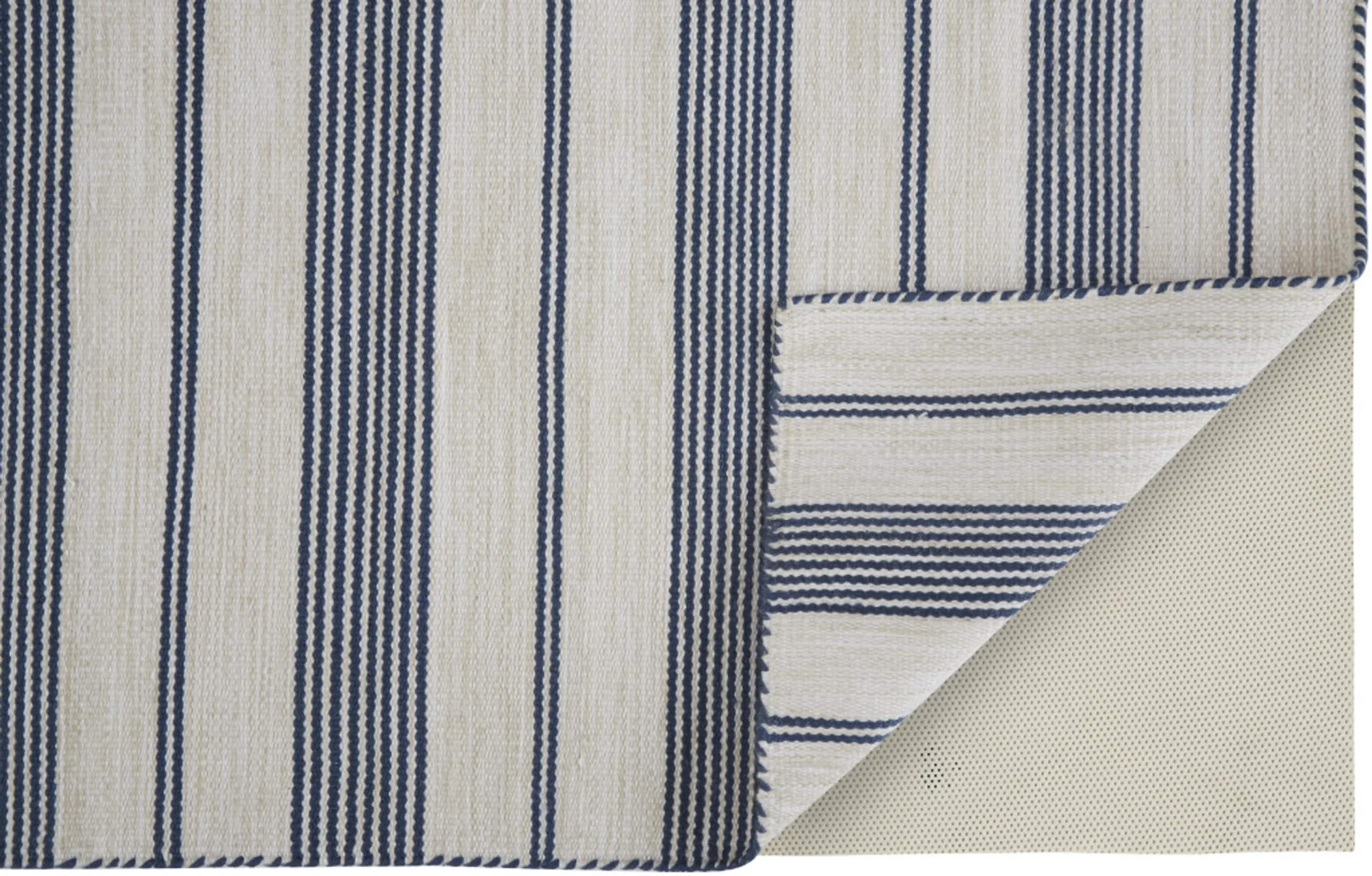 8' X 11' Blue And Ivory Striped Dhurrie Hand Woven Stain Resistant Area Rug - Image 5