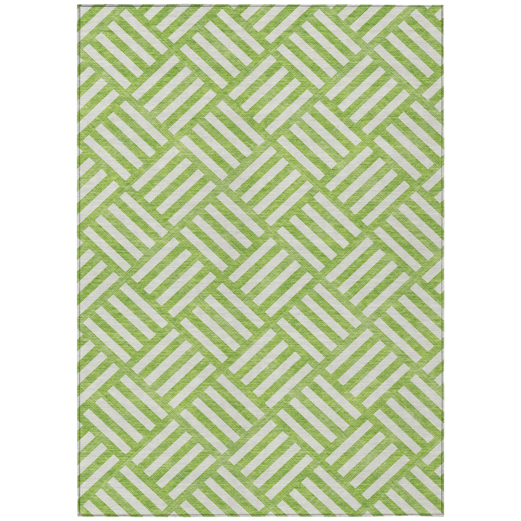 9' X 12' Lime Green And Ivory Geometric Washable Indoor Outdoor Area Rug - Image 2