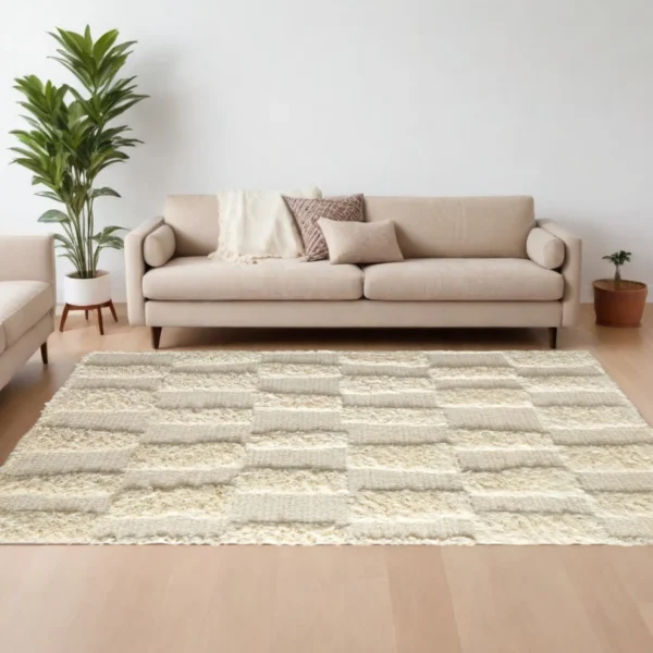 8' X 10' Ivory Wool Geometric Hand Woven Area Rug