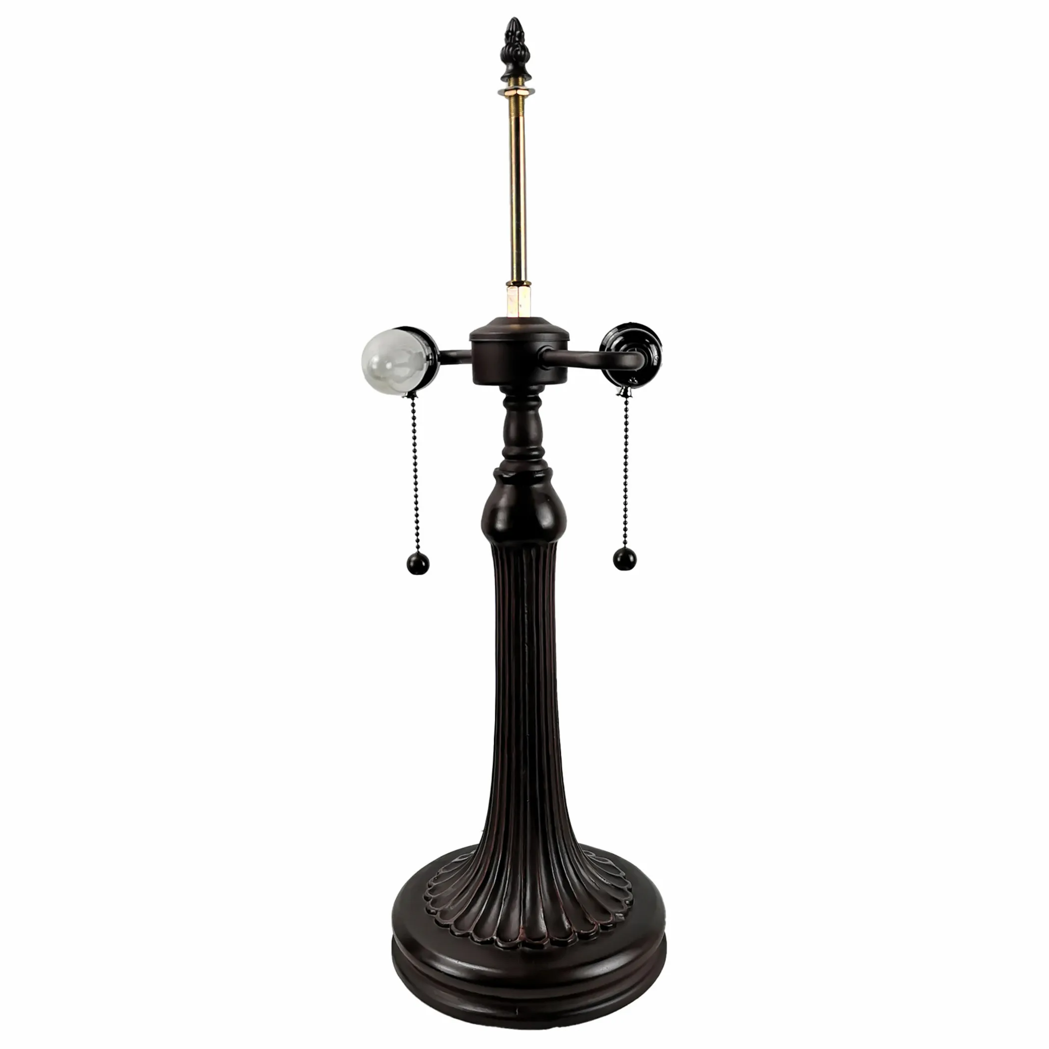 24" Dark Brown Metal Two Light Candlestick Table Lamp With Orange Shade - Image 3