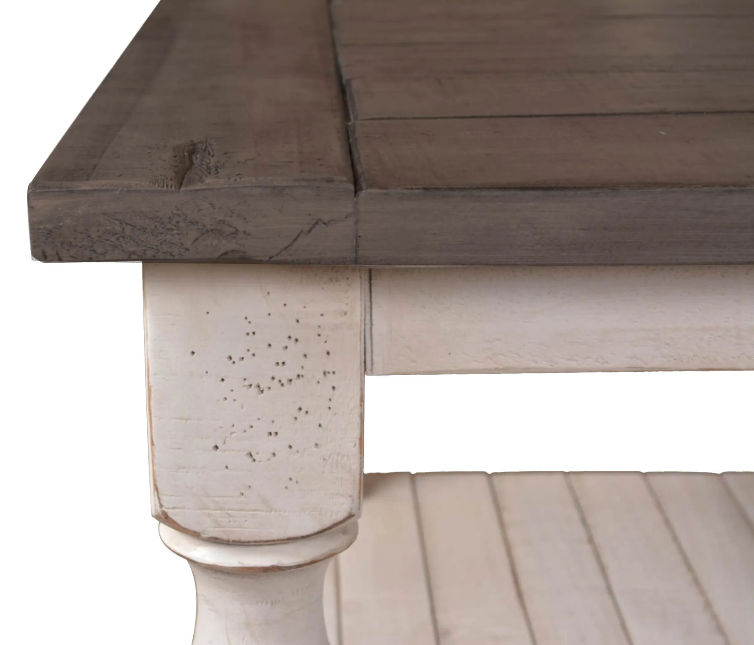 Sunset Trading Rustic French Rectangular Side End Table | Distressed White and Brown Solid Wood | Living Room Furniture - Image 2