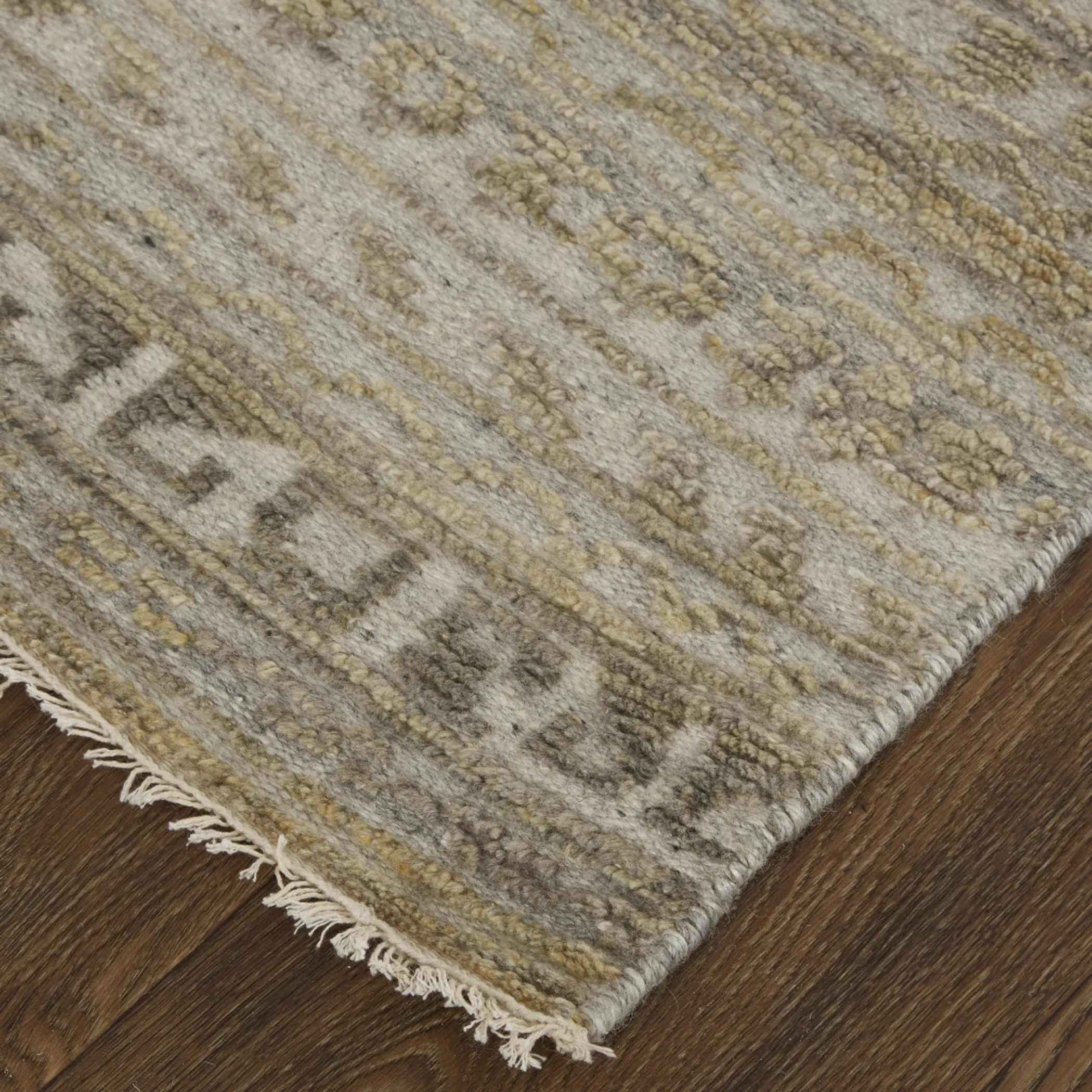 6' X 9' Gold and Tan Geometric Hand Knotted Worn Faded Area Rug - Image 6