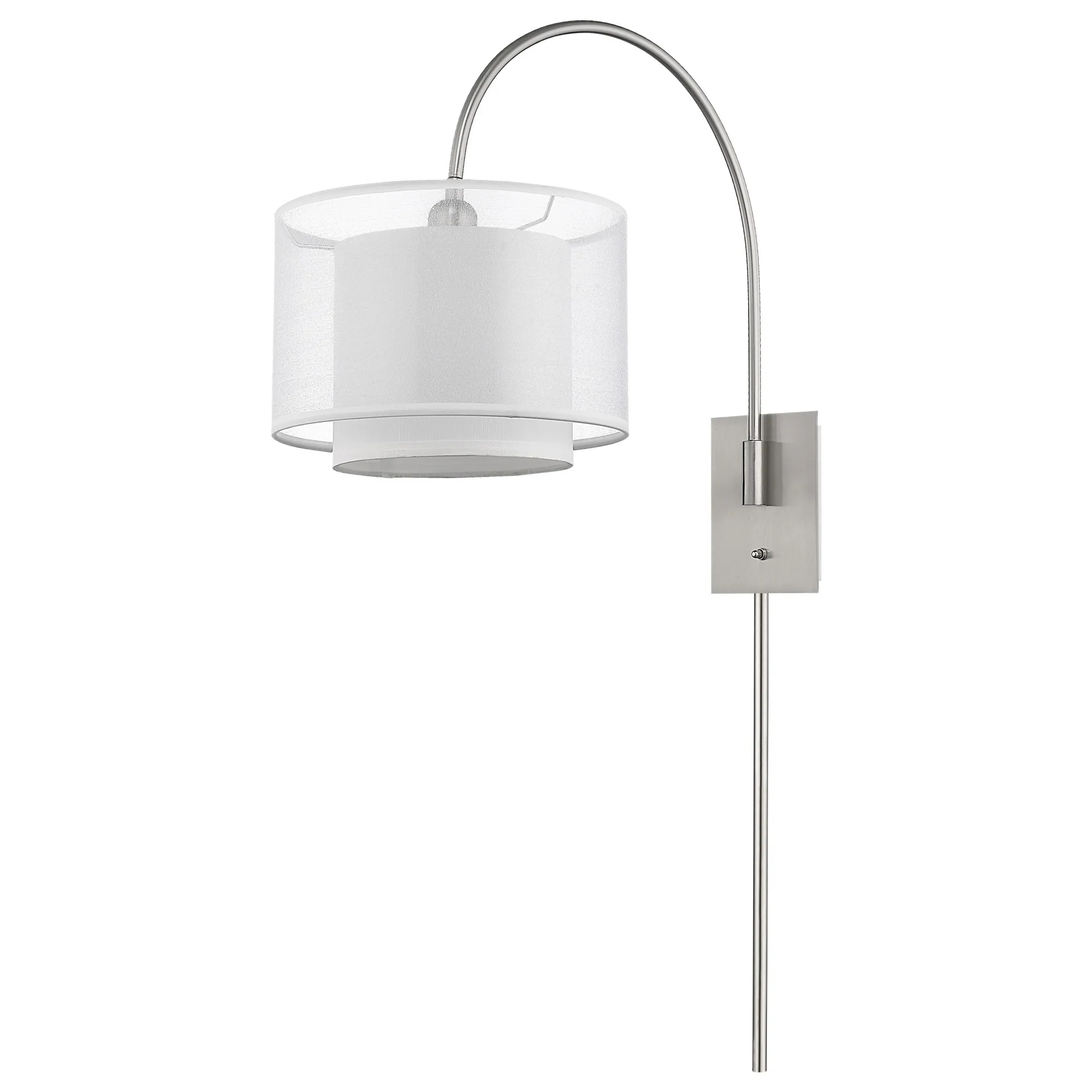Brella 1-Light Brushed Nickel Swivel Wall Lamp With Sheer Snow Shantung Two Tier Shade - Image 2