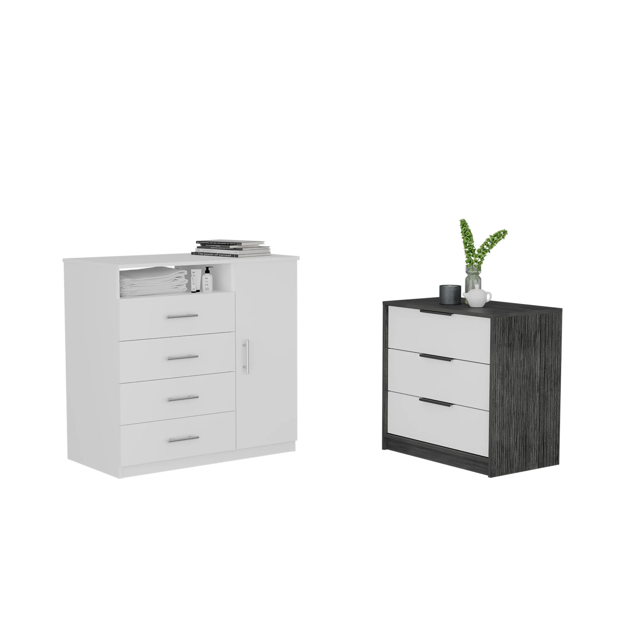 Calera 2 Piece Bedroom Set, White / Smokey Oak Finish - Image 2