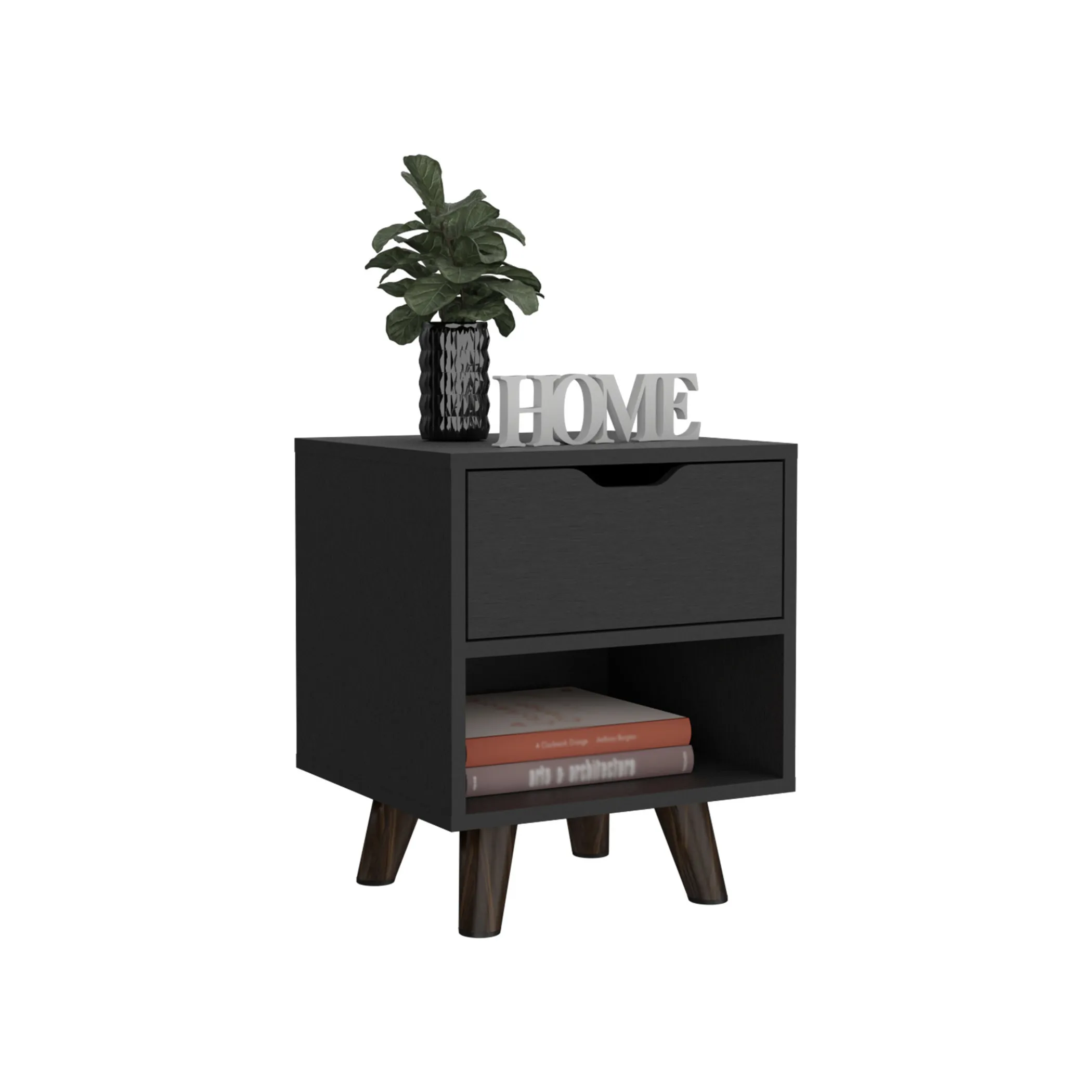 19" Black One Drawer Faux Wood Nightstand - Image 4