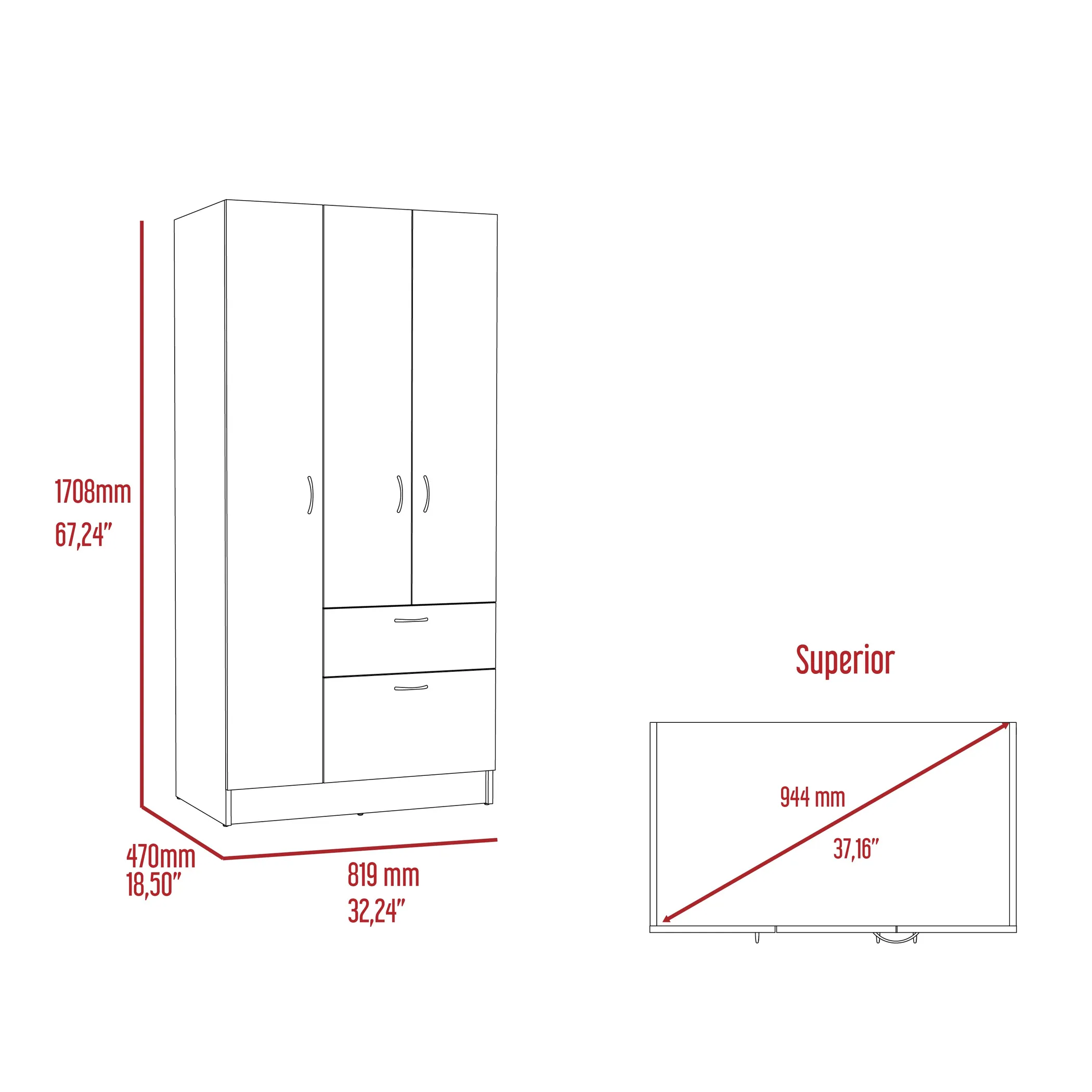Holland 3 Piece Bedroom Set, Armoire + Nightstand + Nightstand - Image 6