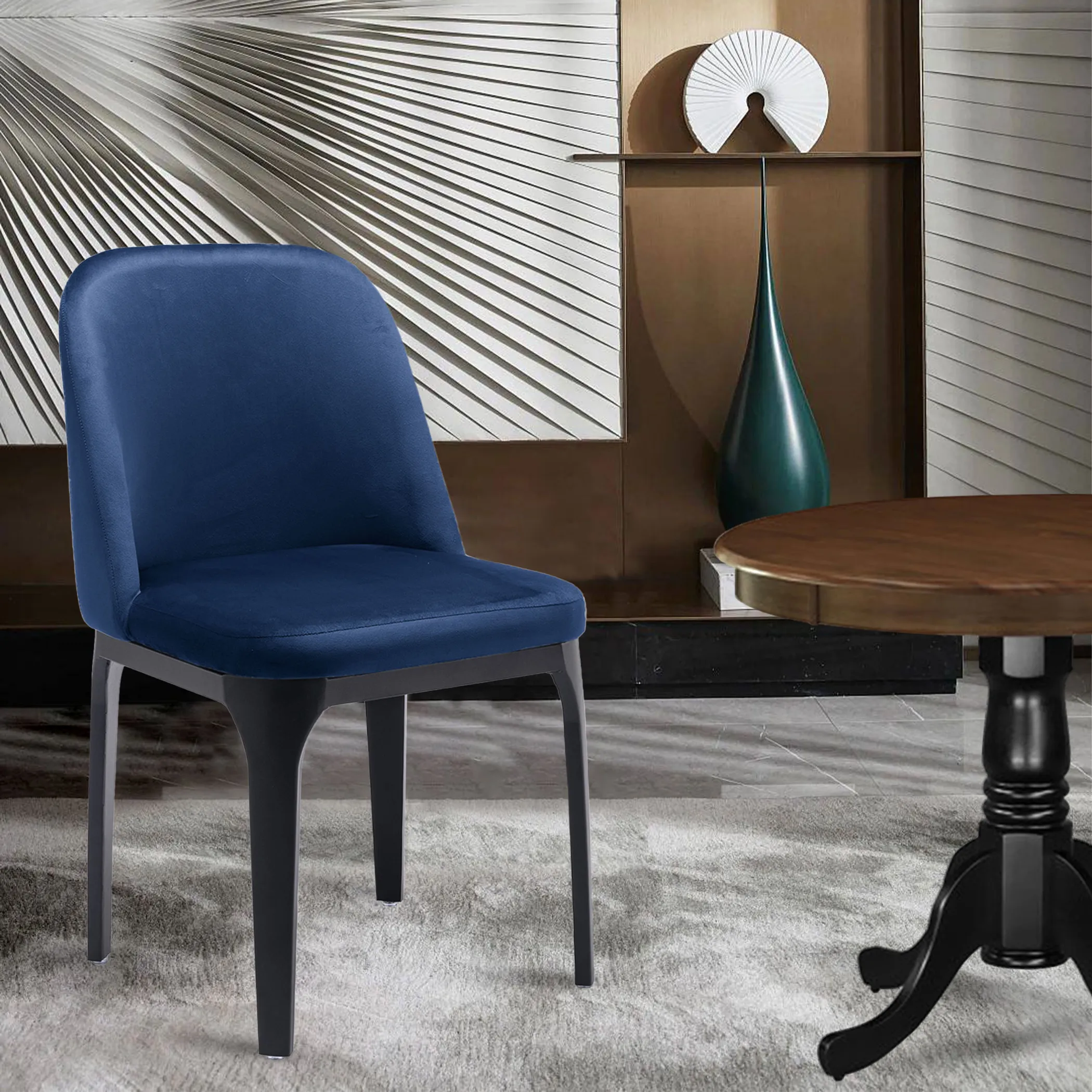 Blue And Black Velvet and Metal Dining Side Chair - Image 3