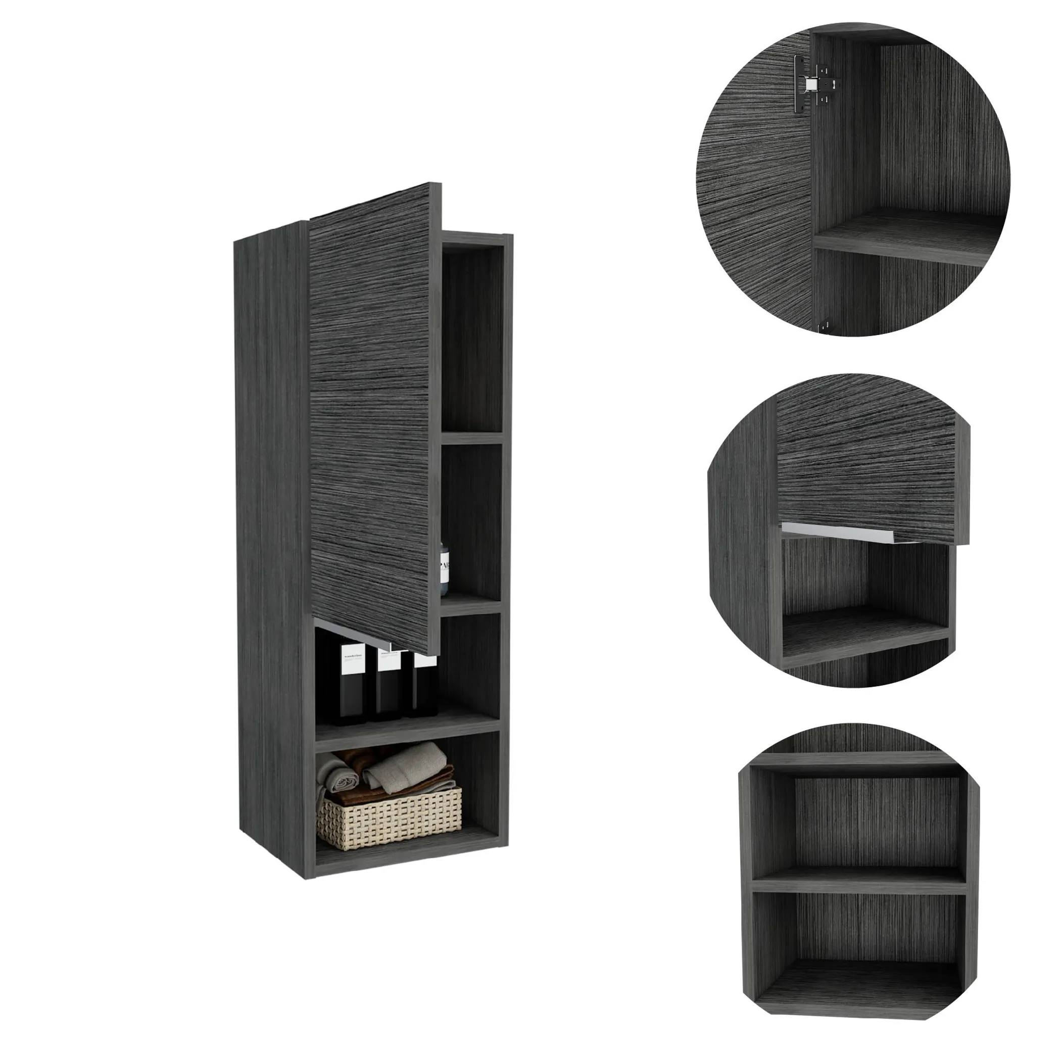 32" Smoky Gray Oak Accent Cabinet With Three Shelves - Image 4