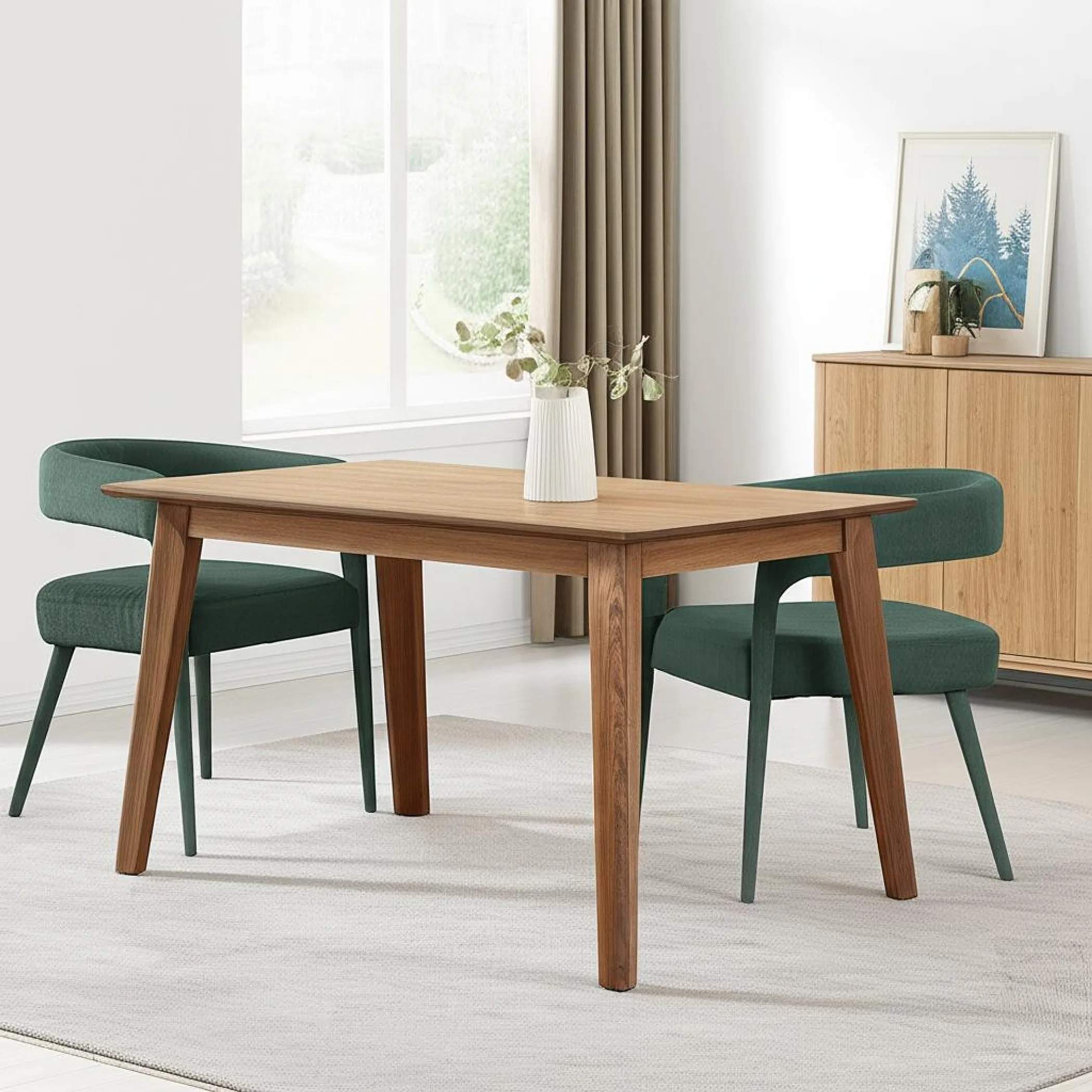 Set of Two Green Upholstered Linen Open Back Dining Side Chairs