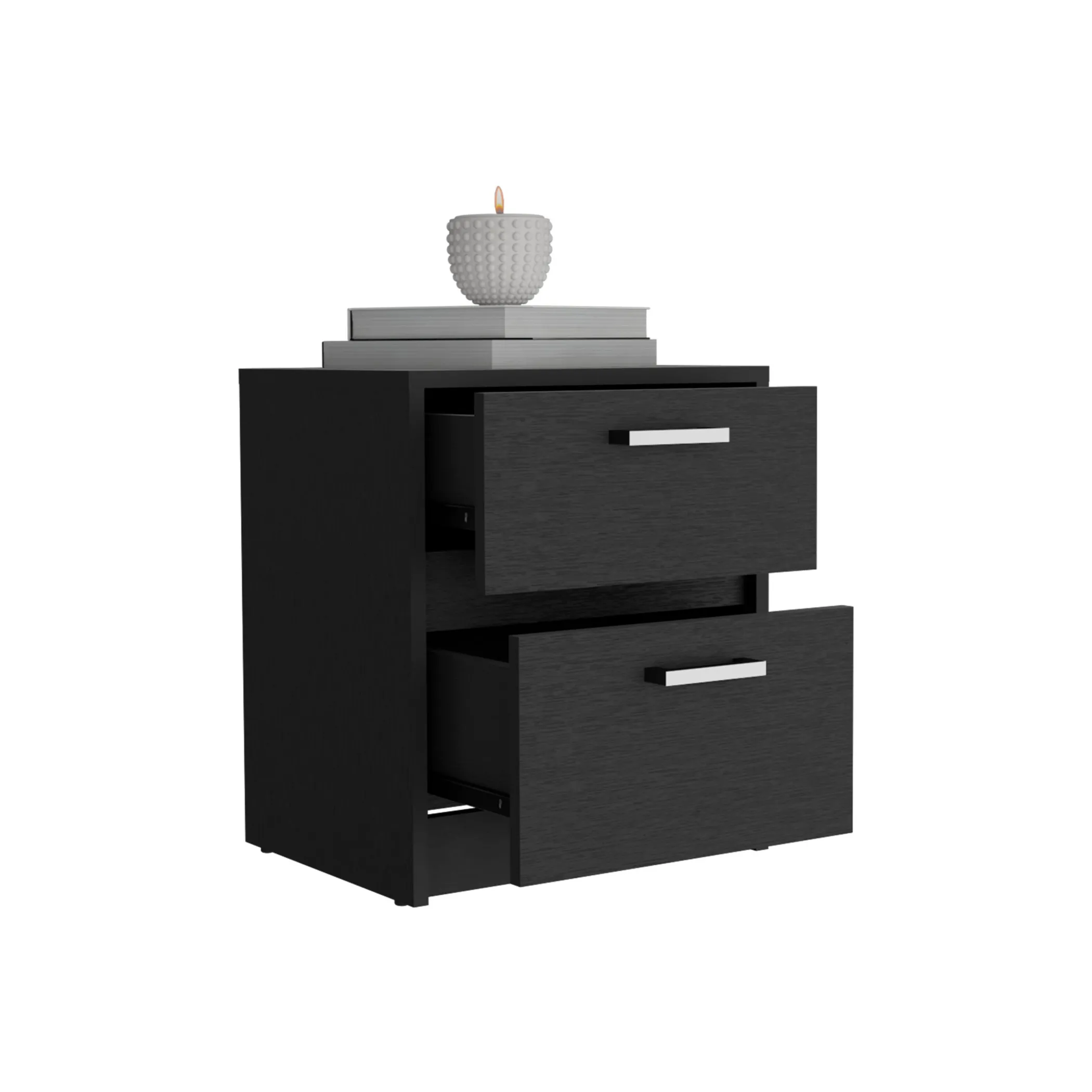 19" Black Two Drawer Nightstand - Image 4