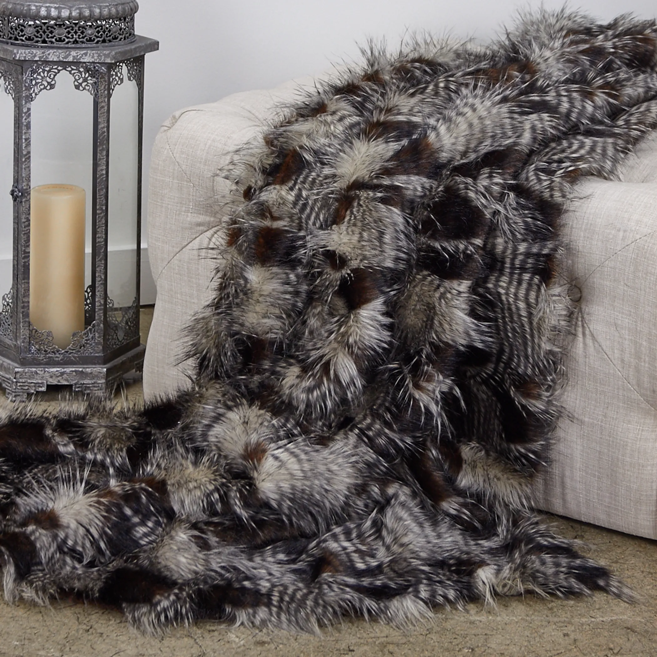 Plutus Porcupine Dark Brown and Beige Faux Fur Luxury Throw - Image 2