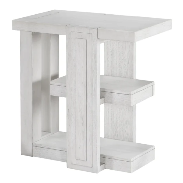 Sunset Trading Dover Chairside 14" Slim Rectangular Side End Table with Storage Shelves | Cerused White Oak Wood