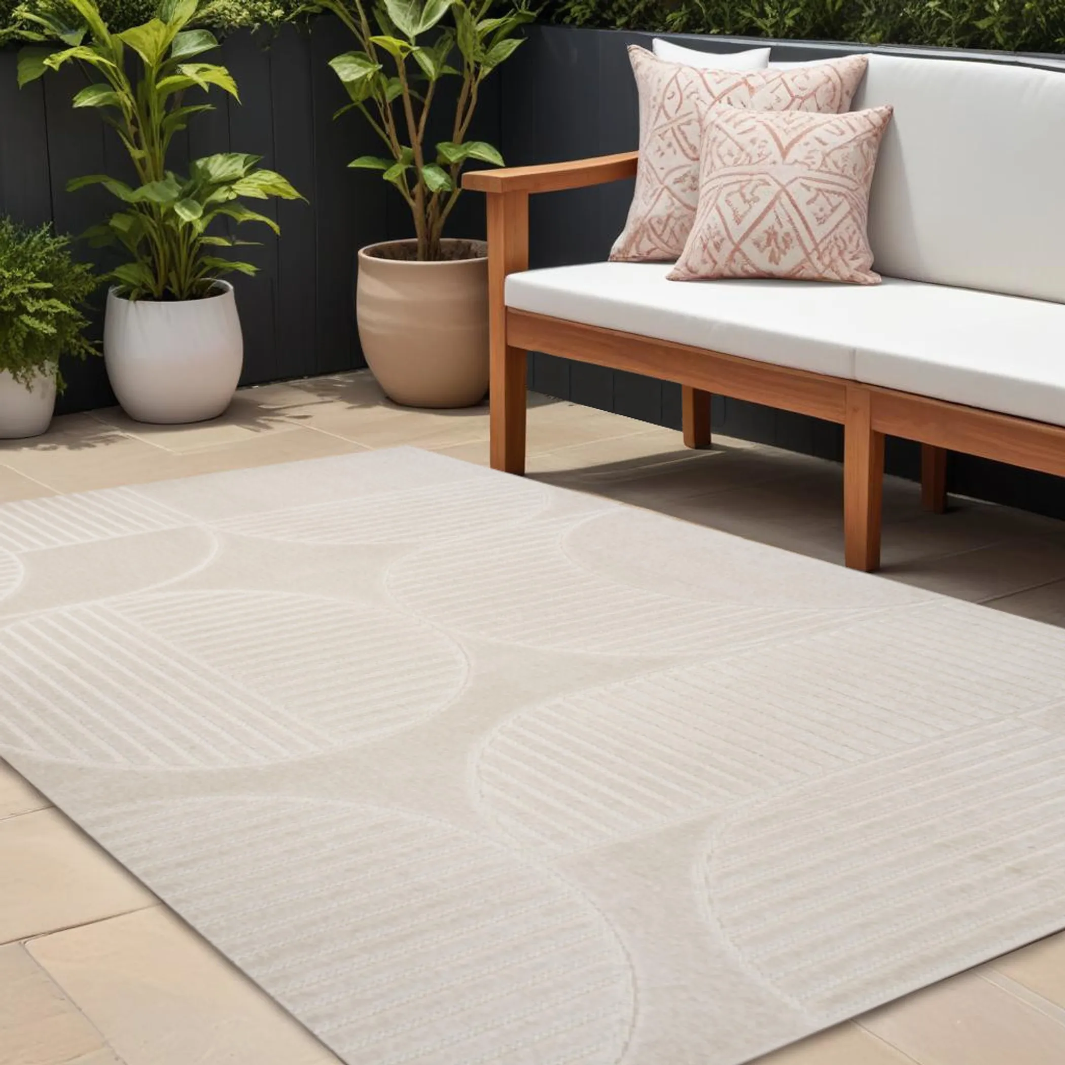 12' X 15' Ivory And Cream Striped Indoor Outdoor Area Rug