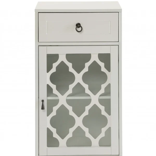 Fret Work Design Glass Door White Cabinet