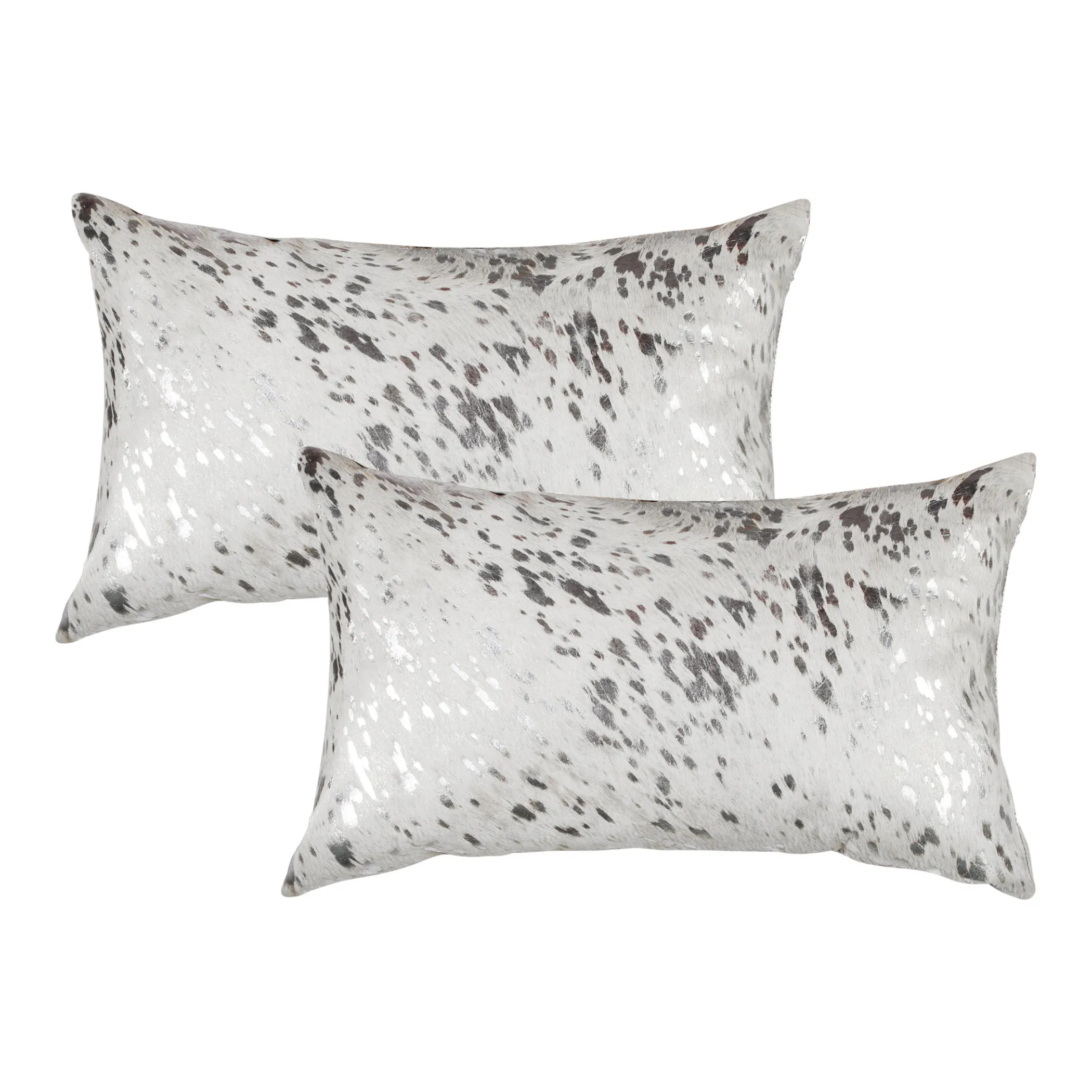 Set of Two 12" X 20" Gray and Silver Abstract Cowhide Lumbar Throw Pillows with Glitter - Image 4