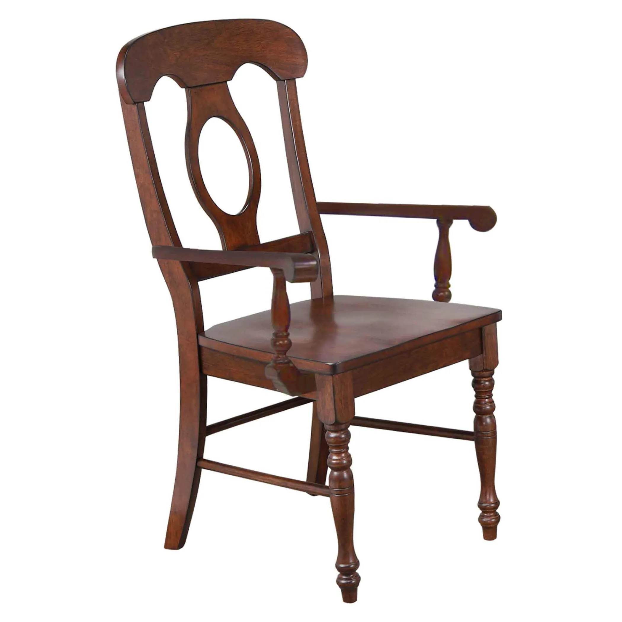 Sunset Trading Andrews Napoleon Dining Chair with Arms | Chestnut Brown Solid Wood | Set of 2 - Image 2