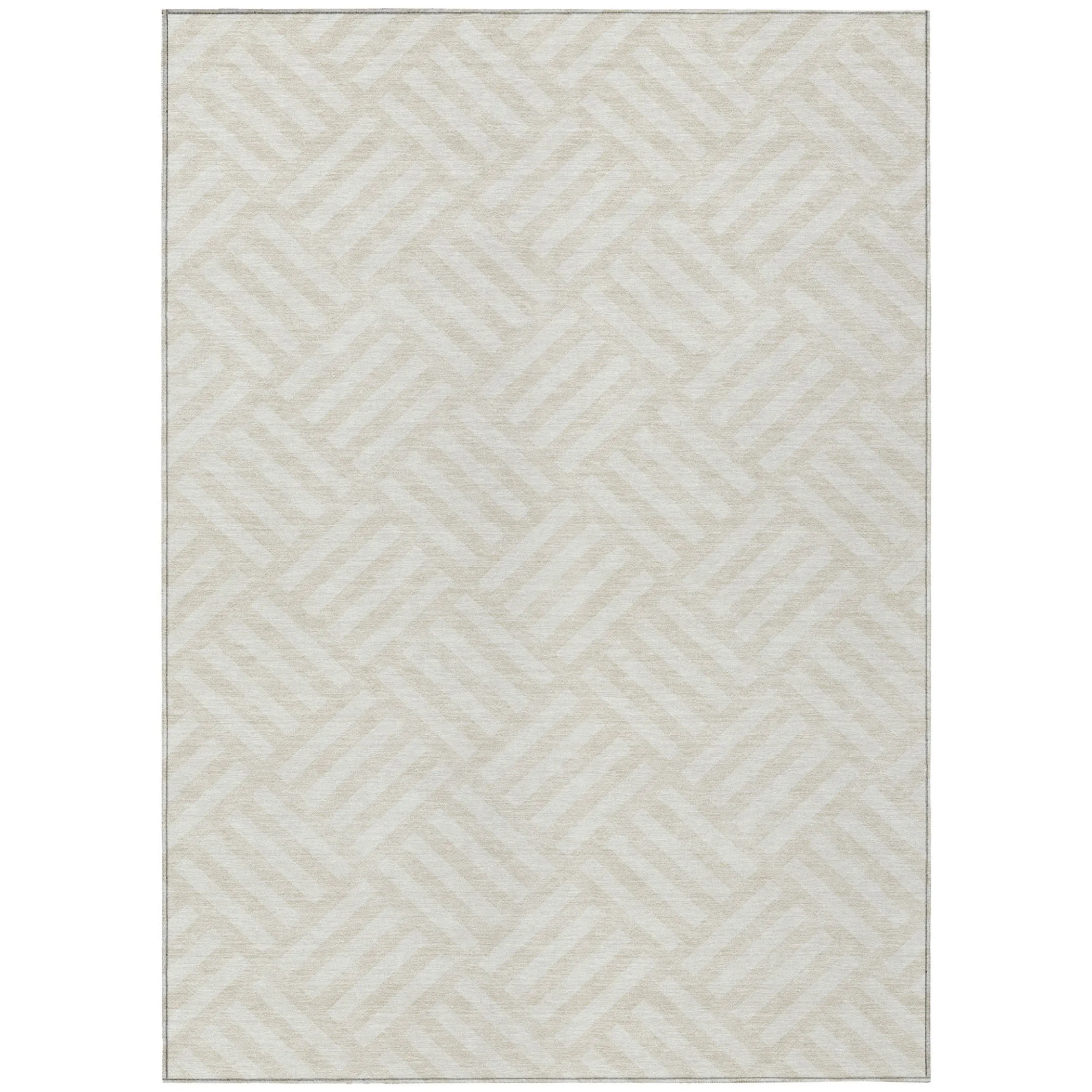 9' X 12' Ivory And Beige Geometric Washable Indoor Outdoor Area Rug - Image 2