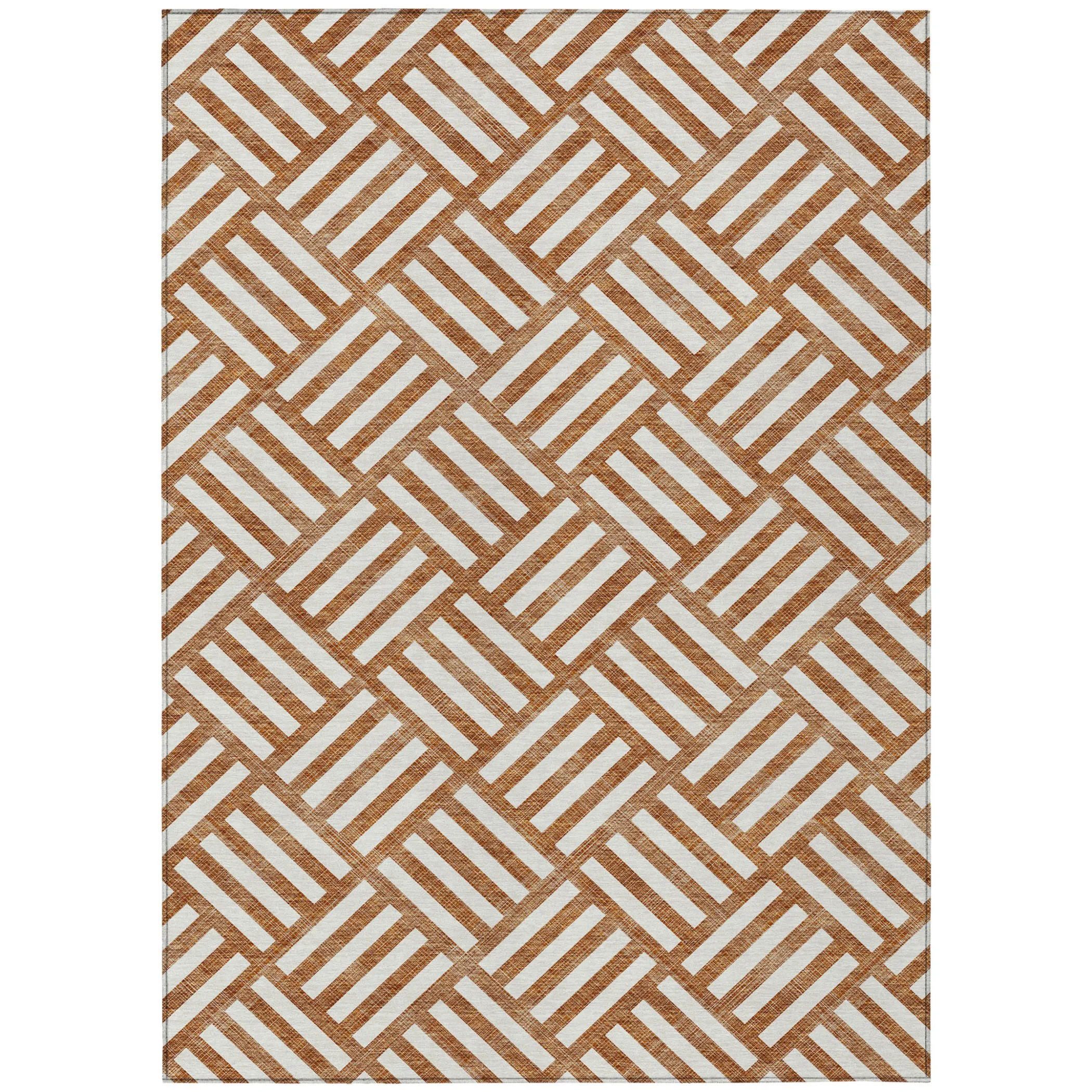 10' X 14' Orange And Ivory Geometric Washable Indoor Outdoor Area Rug - Image 2