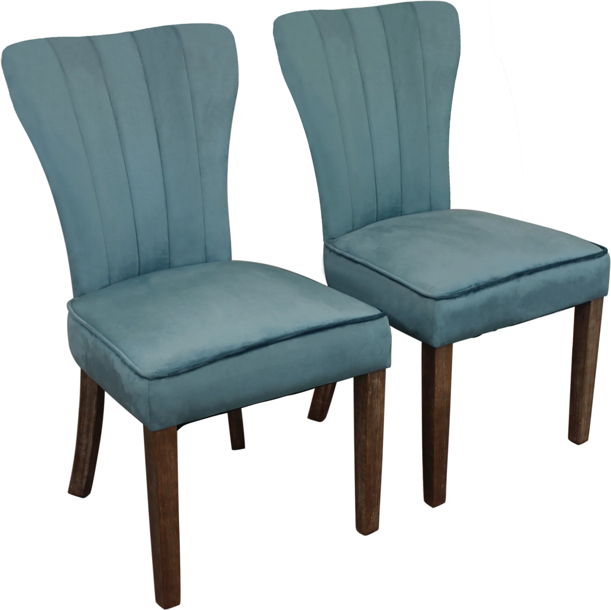 Set of Two Teal Blue And Brown Upholstered Velvet Dining Parsons Chairs - Image 2