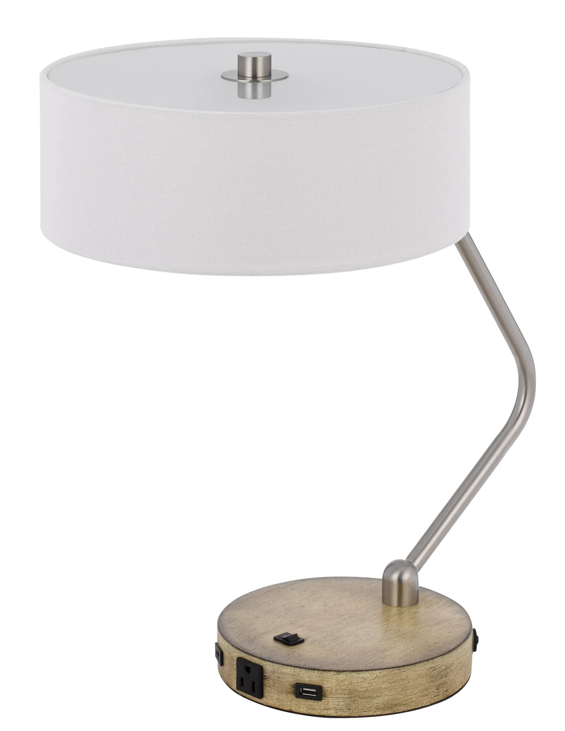 20" Brown Metal Two Light Lantern Desk USB Table Lamp With White Drum Shade - Image 4