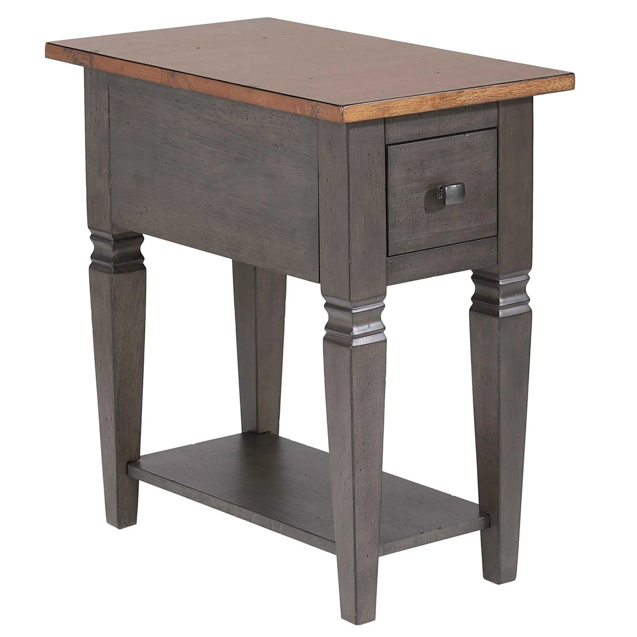 Sunset Trading Dakota 14" Narrow End Table with Drawer & Shelf Storage | Solid Wood Recliner Side Table | Slim Bedroom Nighstand | Living Room Chair.