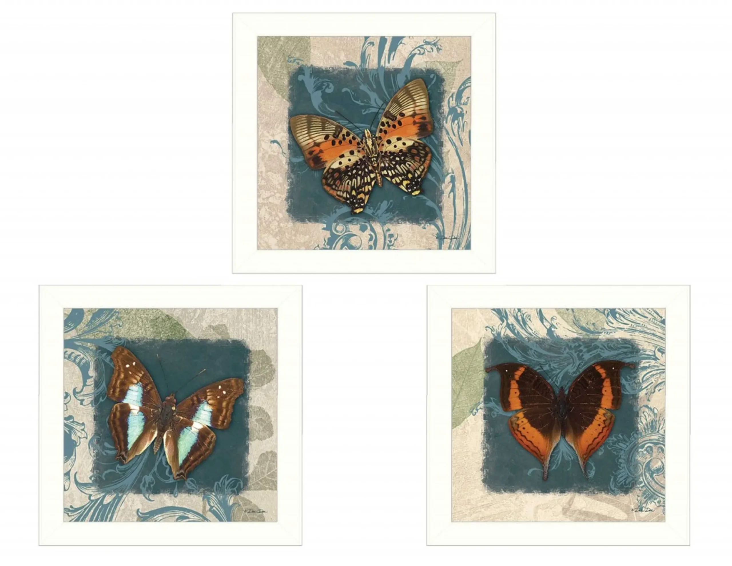 Set Of Three Butterflies White Framed Print Wall Art - Image 2