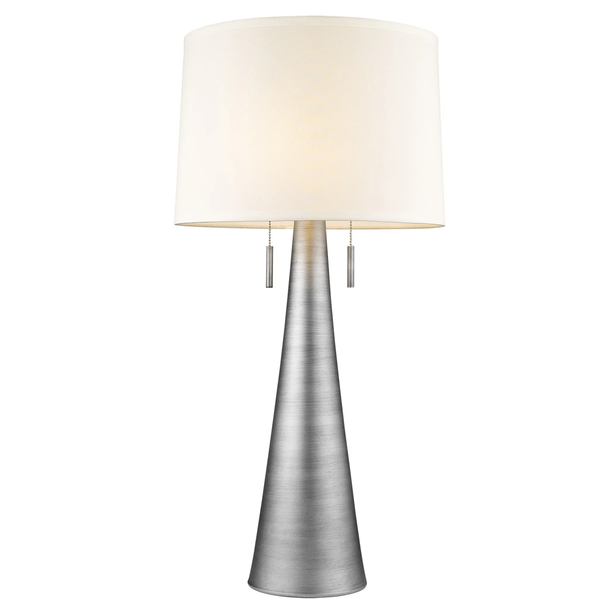 34" Silver Metal Two Light Table Lamp With White Empire Shade - Image 2