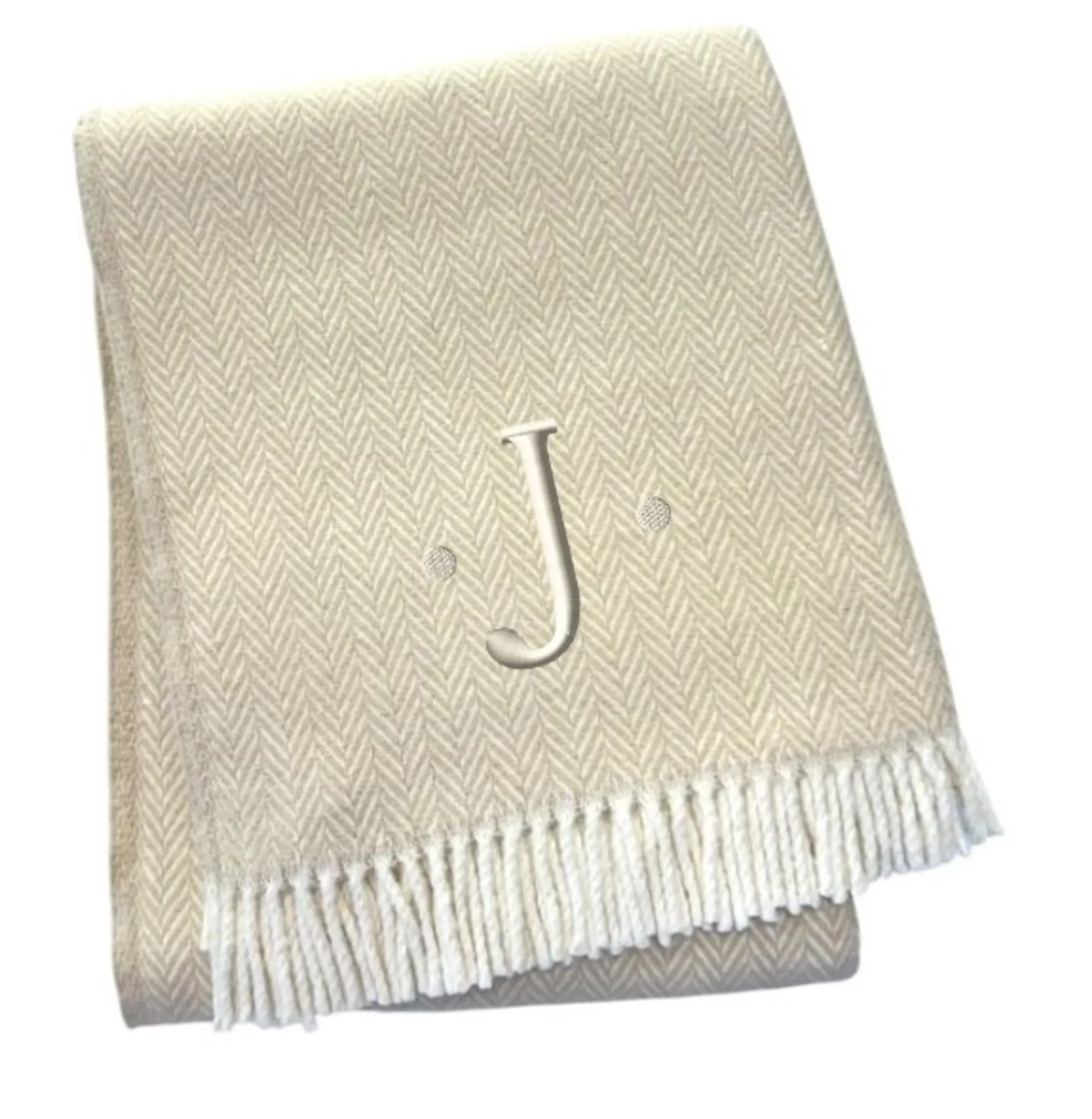 Herringbone Cotton Blend J Throw Blanket with Tassels And Embroidery - Image 3