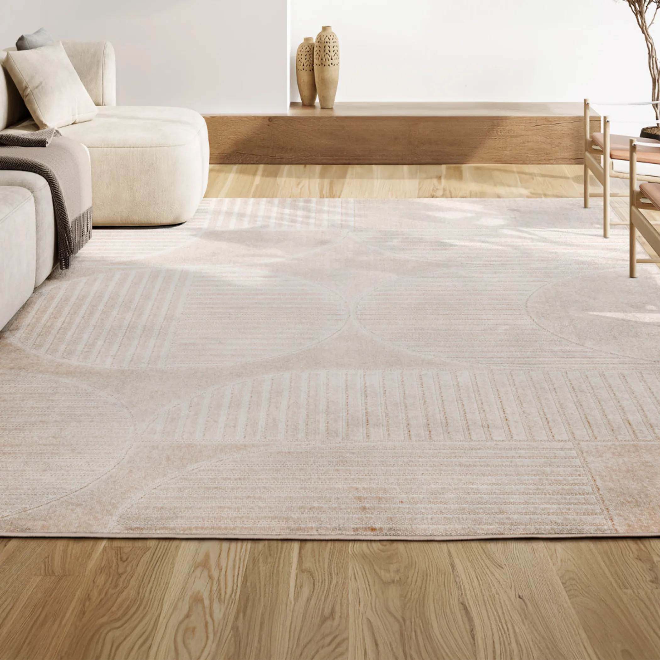 12' X 15' Ivory And Cream Striped Indoor Outdoor Area Rug - Image 6