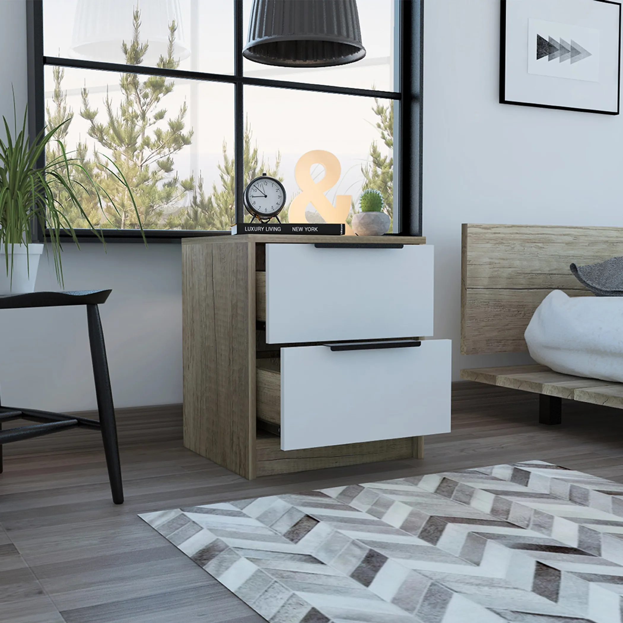 Mod Light Oak and White Two Drawer Nightstand - Image 5