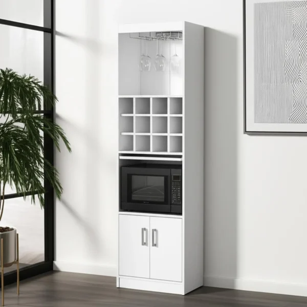 71" White Wood Bar Cabinet With Two Doors