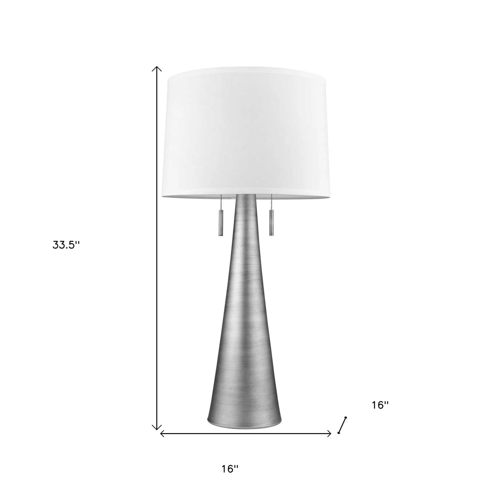 34" Silver Metal Two Light Table Lamp With White Empire Shade - Image 5