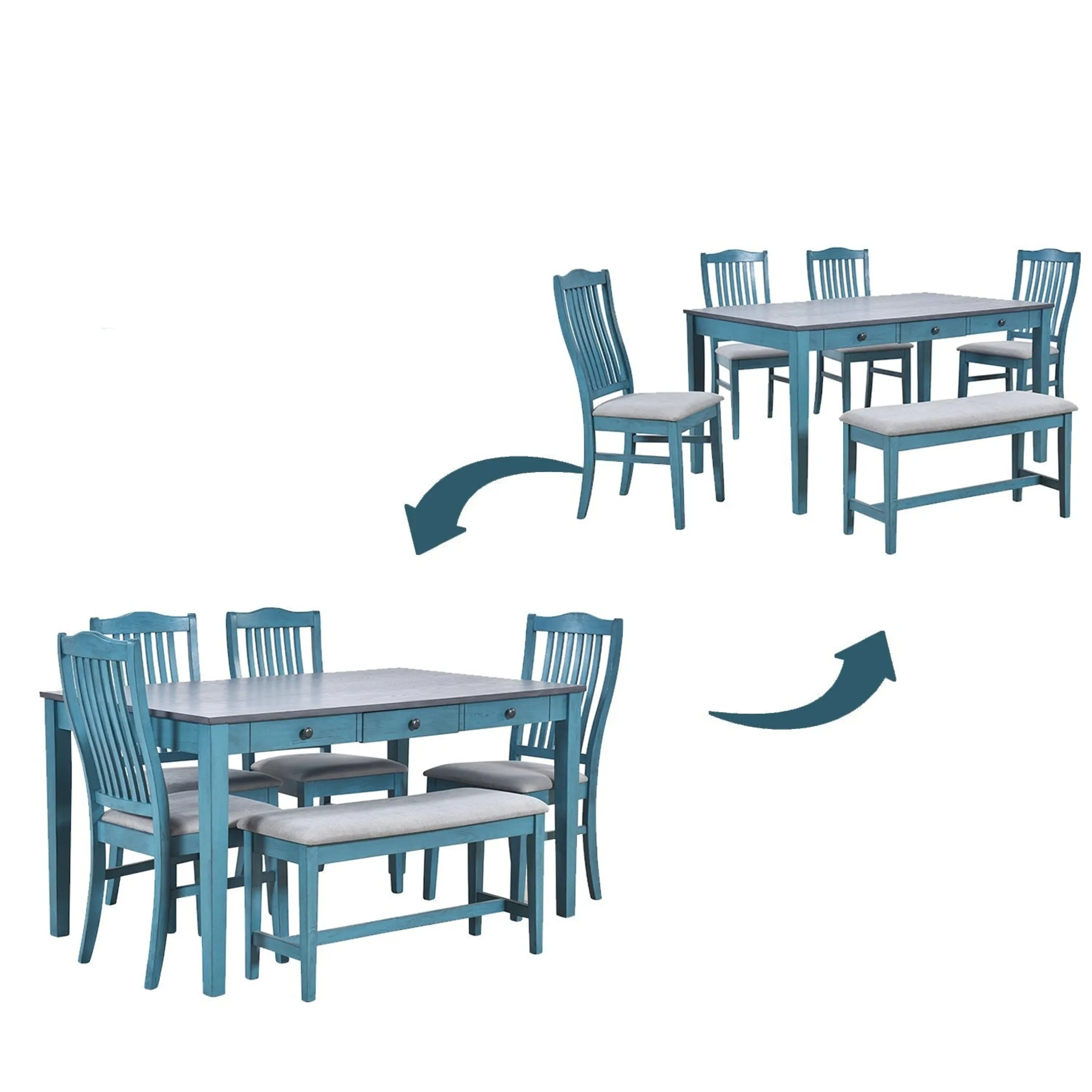 Mid-Century 6-Piece Wood Dining Table Set - Image 5
