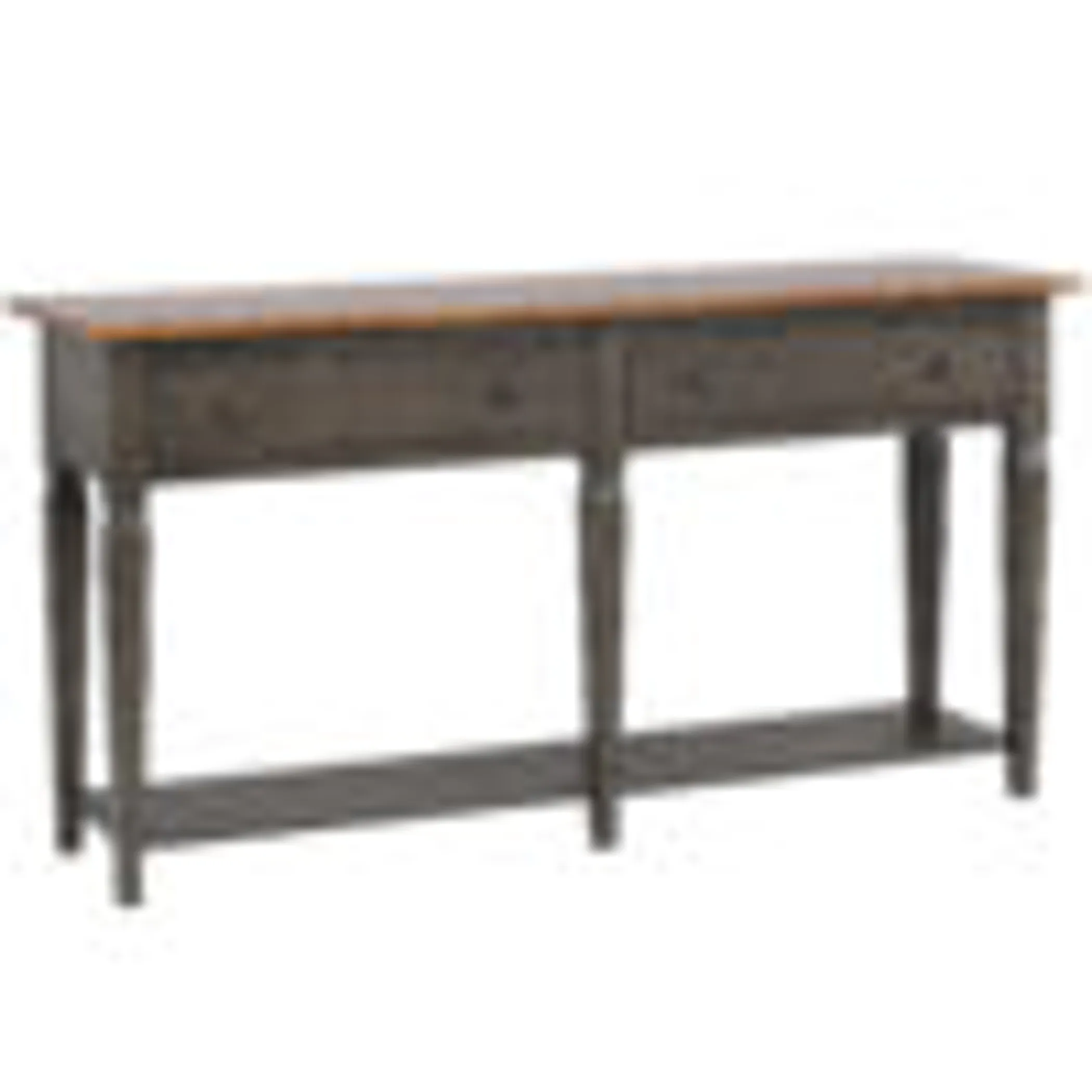 Sunset Trading Dakota Console Table with Drawers and Storage Shelf | 62" Sofa Table | Narrow Kitchen Sideboard | Distressed Brown and Ash Gray Solid.