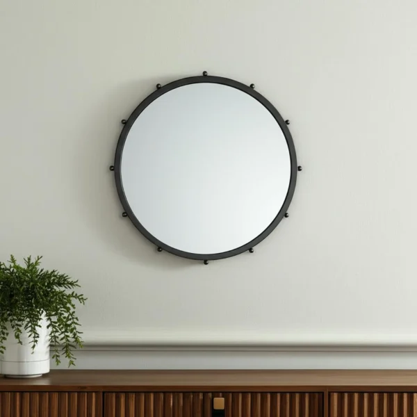 Metal Beaded Round Framed Accent Mirror